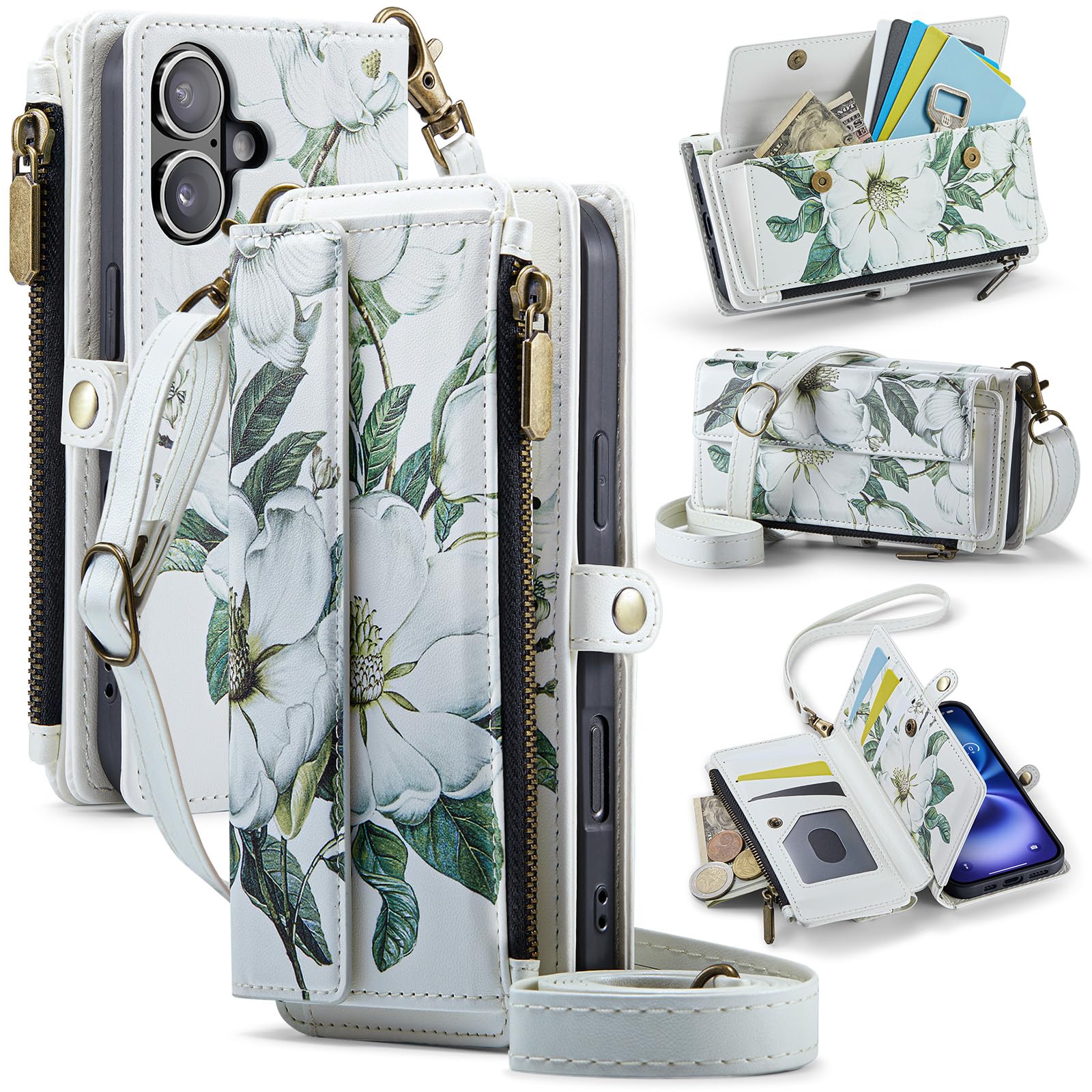 YWKJ for iPhone 16 Plus Case Wallet with RFID Blocking Card Holder Colored Drawing PU Leather Magnetic Snap Flip Zipper Strap Wallet Phone Case Fit