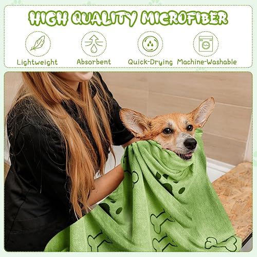 Miniatura 5 de Tatuo 12 toallas de aseo para perros de 28 x 55 pulgadas, toallas de baño de microfibra de secado para mascotas, toalla absorbente de secado rápido,