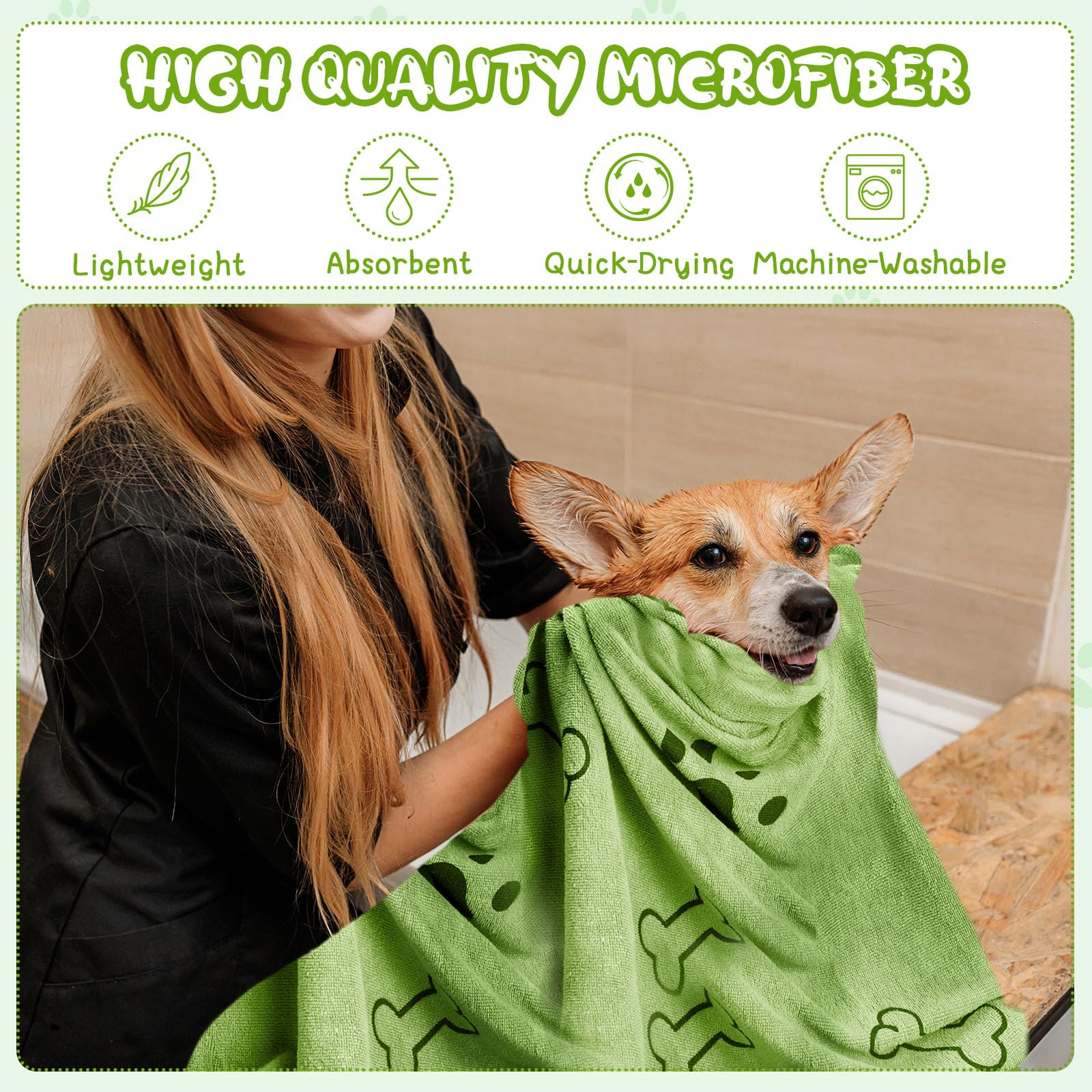 Tatuo 22 toallas para perros de secado de 20 x 40 pulgadas, toallas de baño para mascotas, toalla de microfibra absorbente de secado rápido, suministros de baño para cachorros, perros pequeños,