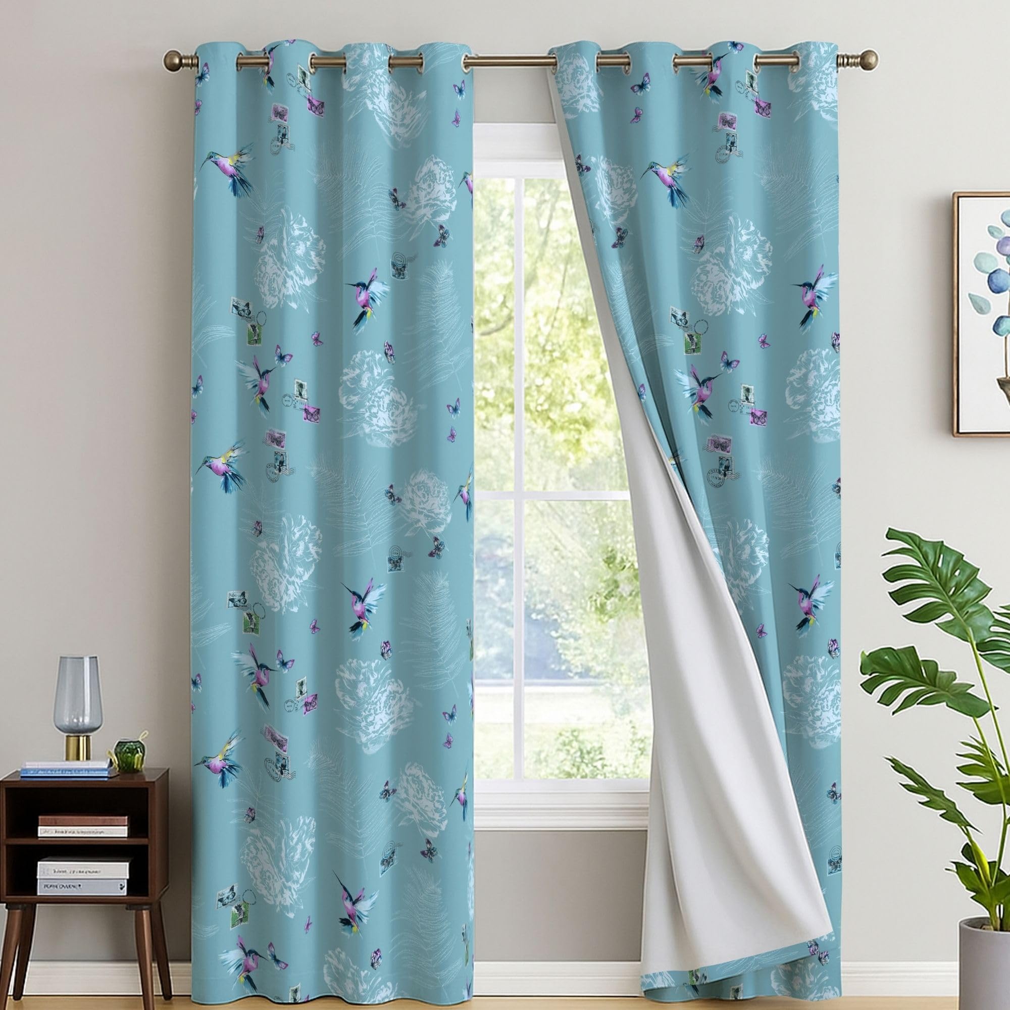 Eversoft Bedding Country Bird Floral Blackout Curtains 2 Panels - 46" X 54" - Thermal Insulated & Soundproof Flower Print Eyelet Drapes For Small Windows