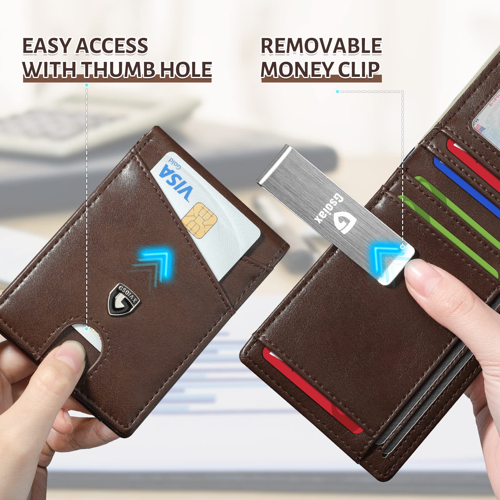 GSOIAX Men's Slim RFID Blocking Wallet – Leather Bifold With 11 Card Slots, Gift Box (Coffee)
