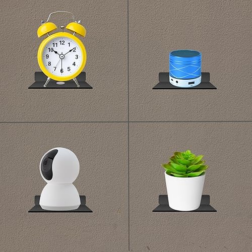 Miniatura 4 de Estante pequeño para pared, 5 pulgadas, estantes flotantes de metal para eco, cámaras, estantes de montaje en pared para altavoces pequeños (negro,