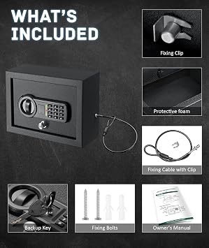 JINXNOBI Top Opening Keypad Security Desk Drawer Safe, Portable Digital Floor Safe with Cable,Electronic Steel Home Security Chest