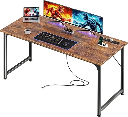 PRAISUN - Escritorio para computadora de oficina de 54 x 20 pulgadas con tomas de corriente y puerto USB-C, escritorio para juegos más grande y