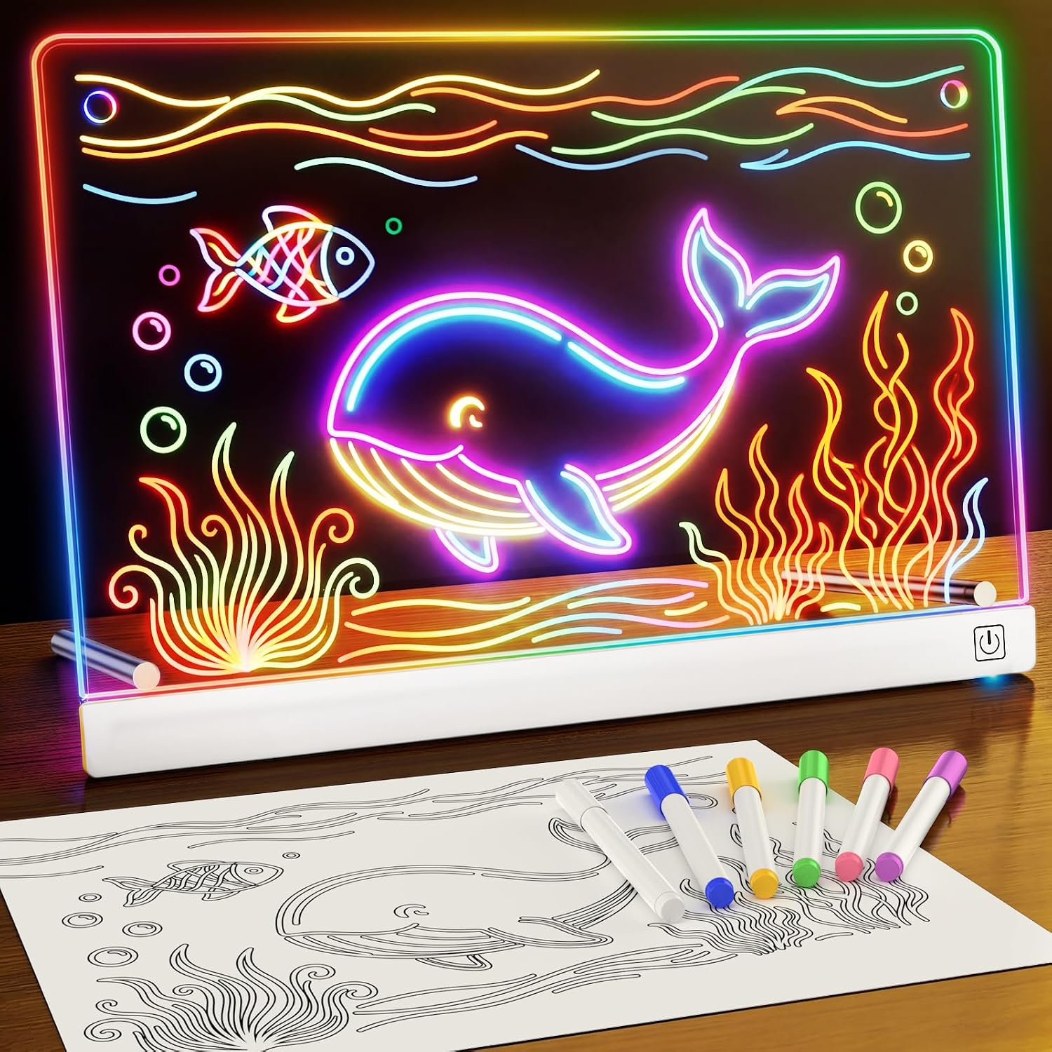 17'' LED Drawing Board for Kids with 7 Colors & 3 Modes, Neon Art Light Up drawing board with Battery Case, Doodle Magic lumiboard Writing Tablet, Birthday Christmas New Year Gifts Toys for Girls Boys