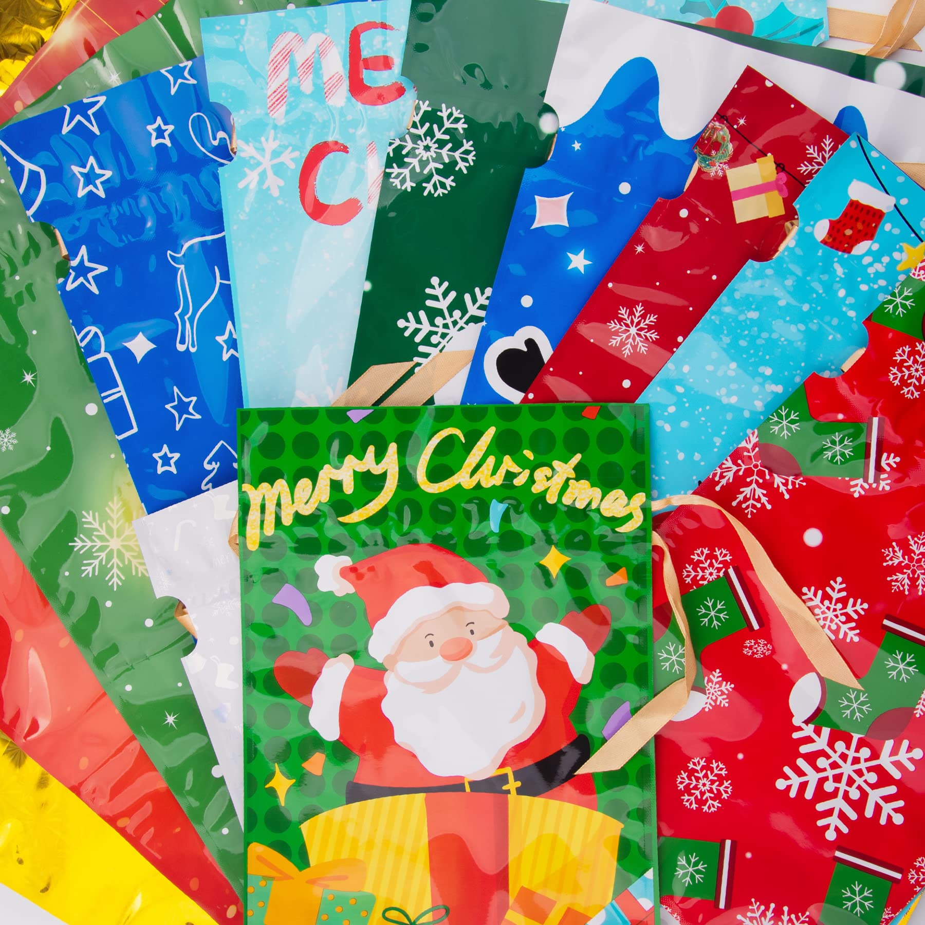 BQTQ 50 Pezzi Sacchetto di Regalo Natale Sacchettini di Festa Natalizie Sacchetti Caramelle Regalo di Natale Borsa di Regalo Natale con Coulisse Biscotto Caramella Borsa