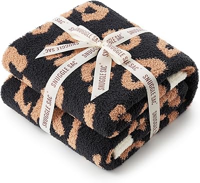 Snuggle Sac Black Leopard Throw Blanket for Couch - Ultra Soft Warm Reversible Plush Cheetah Blanket, Leopard Pattern Throw for Sofa & Bed, Black Leopard, 50x60 inches