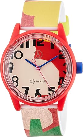 Q&Q SmileSolar R01A-513VK Textile Designer Masaru Suzuki Collaboration Model Flower Road Wristwatch, Solar, Analog, Waterproof, Urethane Strap Pink x Red