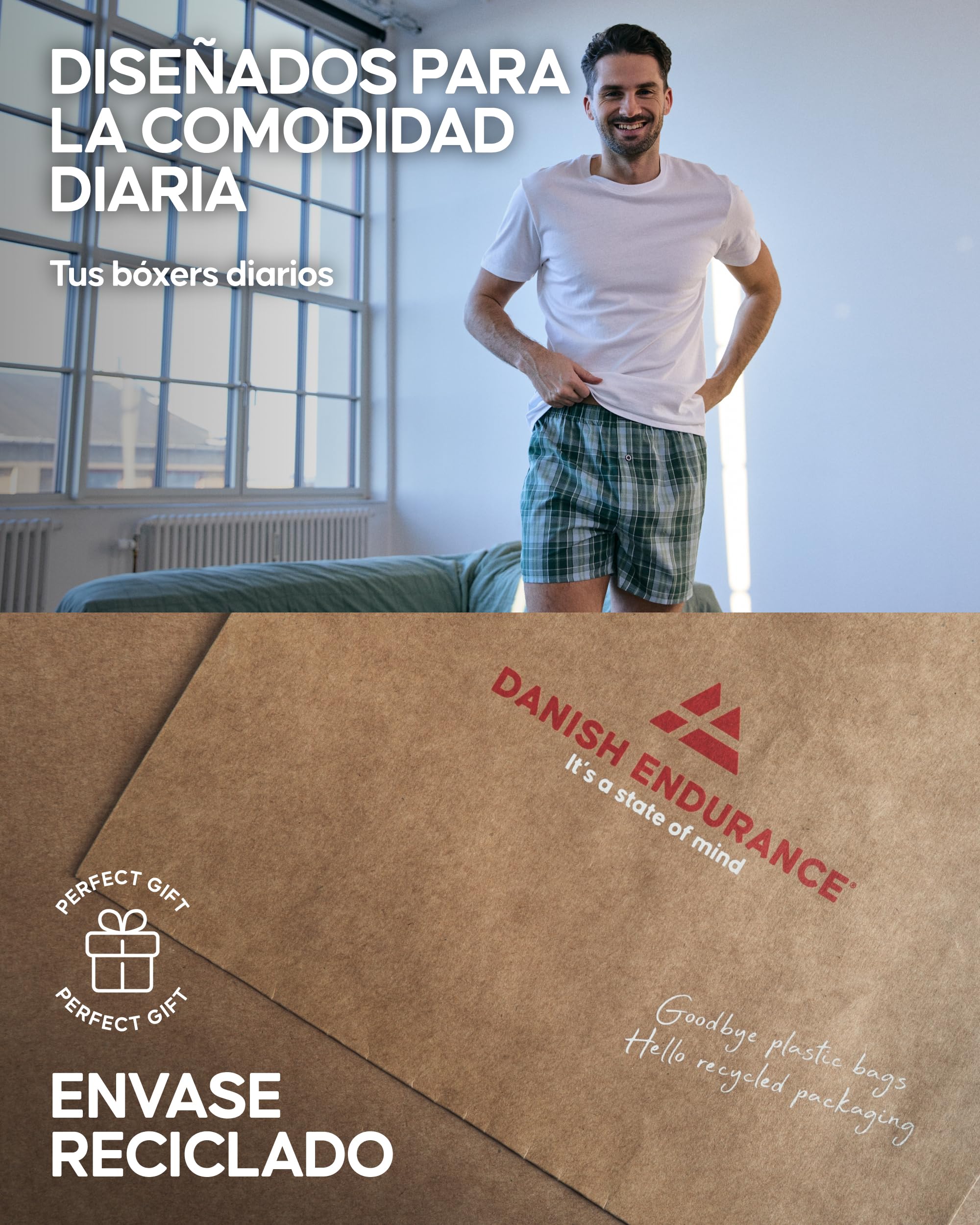 DANISH ENDURANCE Calzoncillos Hombre Boxer de Tela, 100% Algodon Organico Premium, Pack de 4 y 6 - Ropa Hombre, Ropa Interior