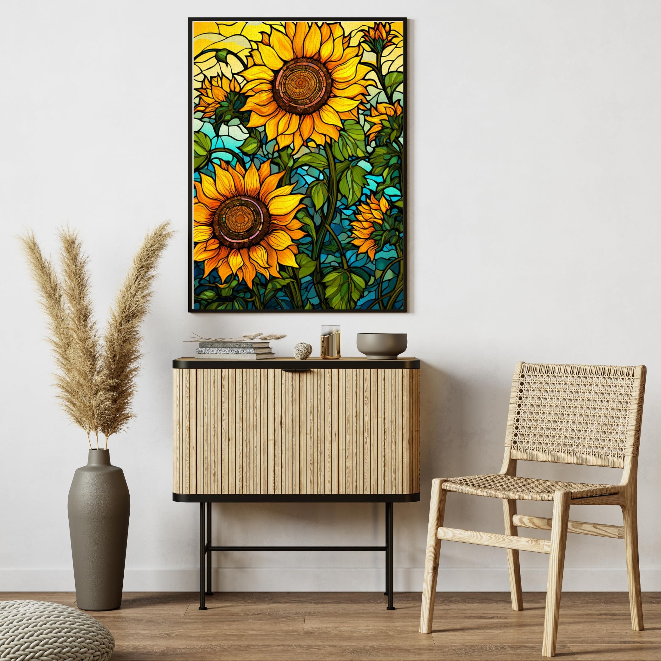 Art of Socks Stained Glass Style Sunflowers Jigsaw Puzzle 1000 Pieces (50x70cm / 19.685""x27.559"") - Image 4