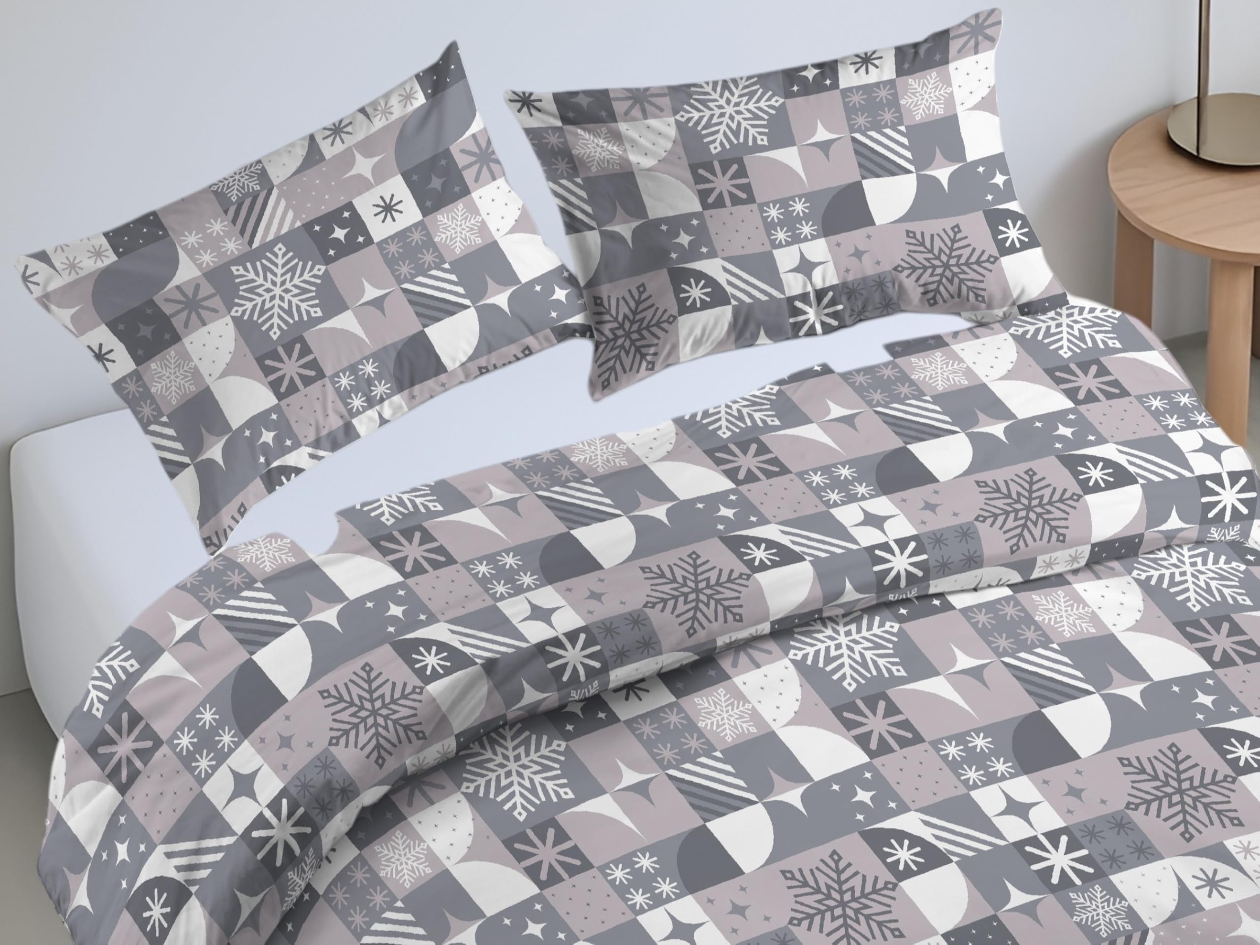 Riad Arredo Set Copripiumino Morbido 100% Puro Cotone Italiano - Parure Sacco Piumino con Federe Made in Italy (Snow Grey, Singolo 155x240 + 1 federa 52x82)