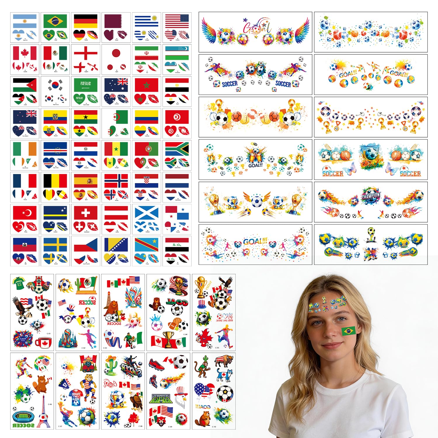 Photo 1 of 2026 Temporary Tattoos,World Cup 22 Sheets Oil Painting Style?48sheets Temporary Tattoos Country Flag Face Stickers Waterproof National Flag Tattoos,World Cup Match Support Supplies