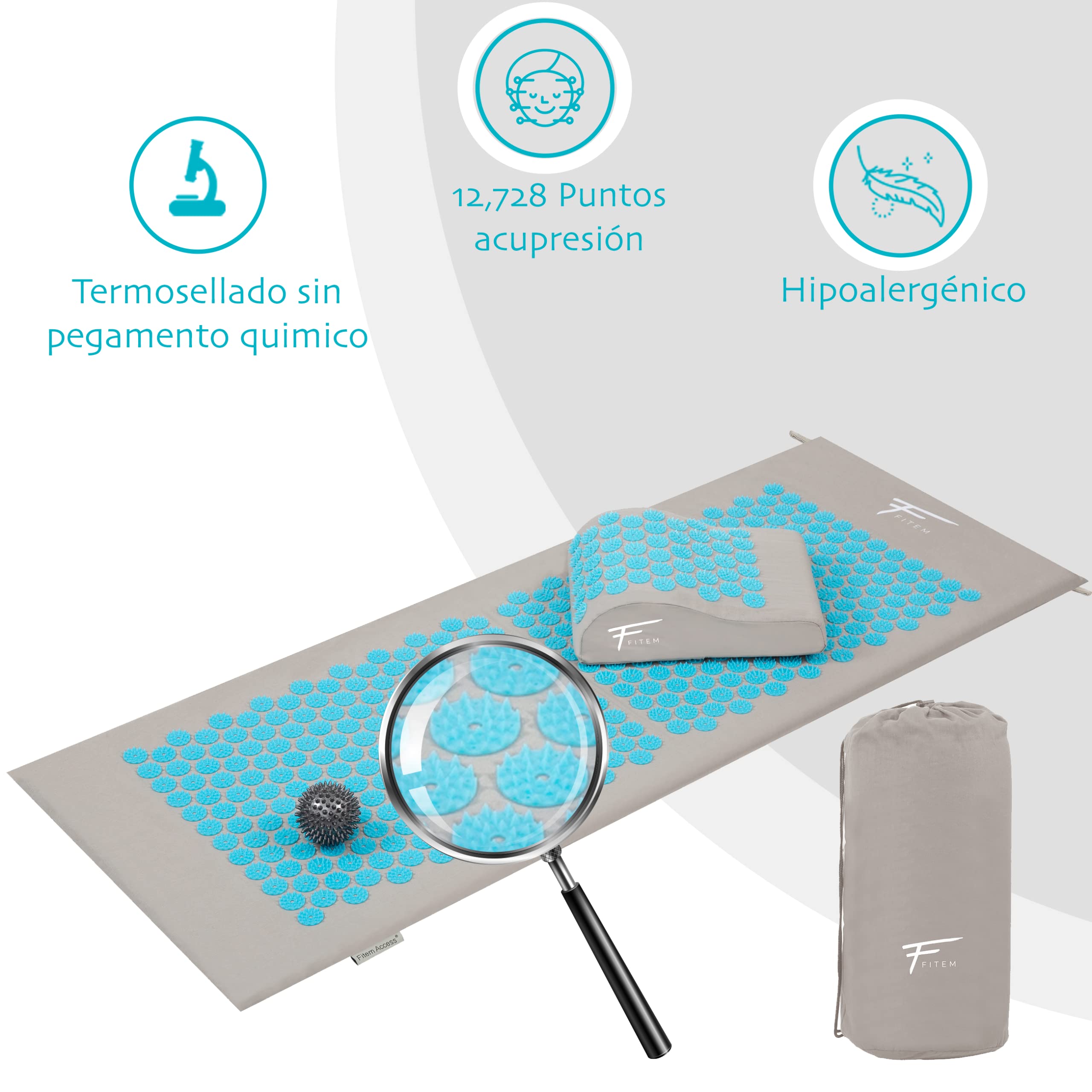 Kit de acupresión Fitem XL - Bolsa - Bola de masaje - Alivia dolores de Espalda y Cuello - Ciática - Masaje de espalda - Relajación muscular