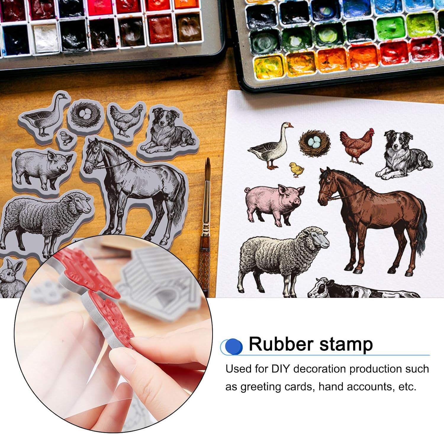 GLOBLELAND Farm Animals Cling Rubber Stamp 22x18cm Cow Horse EVA Cling Mount Stamps Pig Sheep Rubber Stamps Set for Card Making Photo Album Decor Decoration DIY Scrapbooking