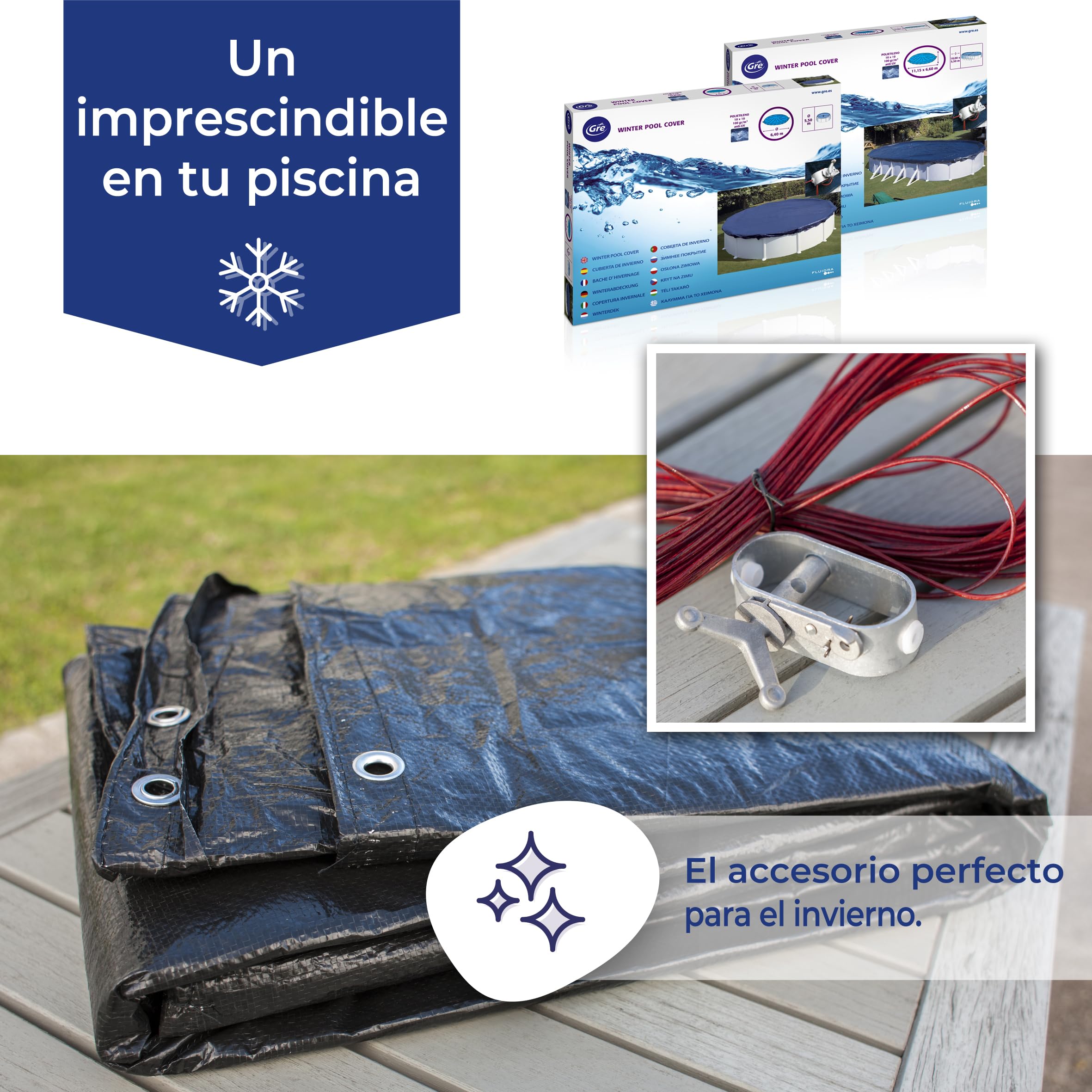 Gre Cubierta Invierno Premium 180g/m² piscina ovalada 730x375 cm UV