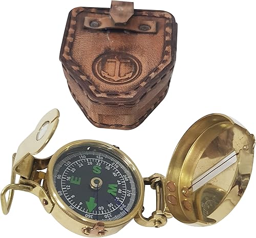 Una brújula lansetica magnética brillante de navegación coleccionables de ingeniería militar con funda de cuero, 3 pulgadas disponible en Yaxa Guatemala