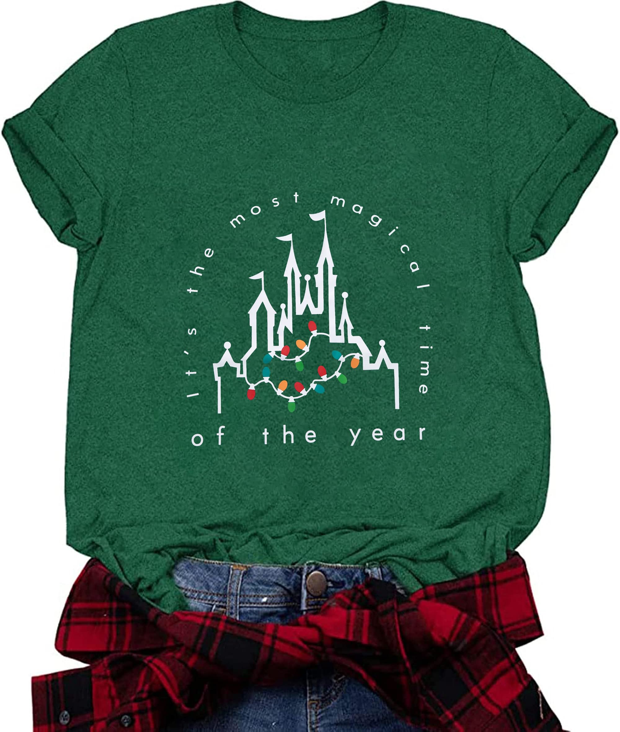Merry Christmas Shirt Women Magical Christmas T-Shirt Christmas Lights tee Family Holiday Vacation Tops