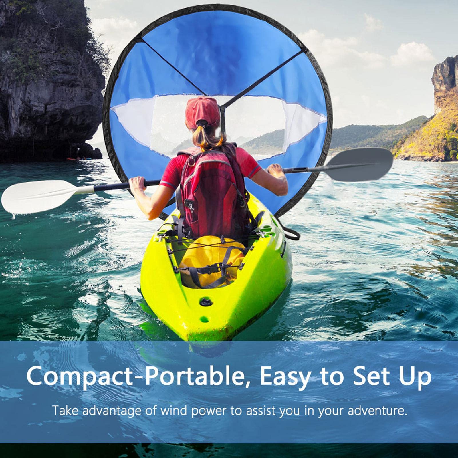 Vela Canoa Vela, Vele Kayak, Vela Vento Sottovento Kit Vela Kayak Wind Sail Kayak Paddle Board Accessori, Finestra Pieghevole Trasparente 108 cm Canoa Vela e Borsa Immagazzinaggio