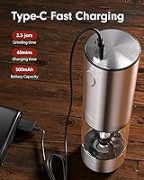 Vista 3 de TOMEEM Juego de molinillo eléctrico de sal y pimienta de mayor capacidad mejorado recargable con luces LED, molinillo automático de sal y pimienta