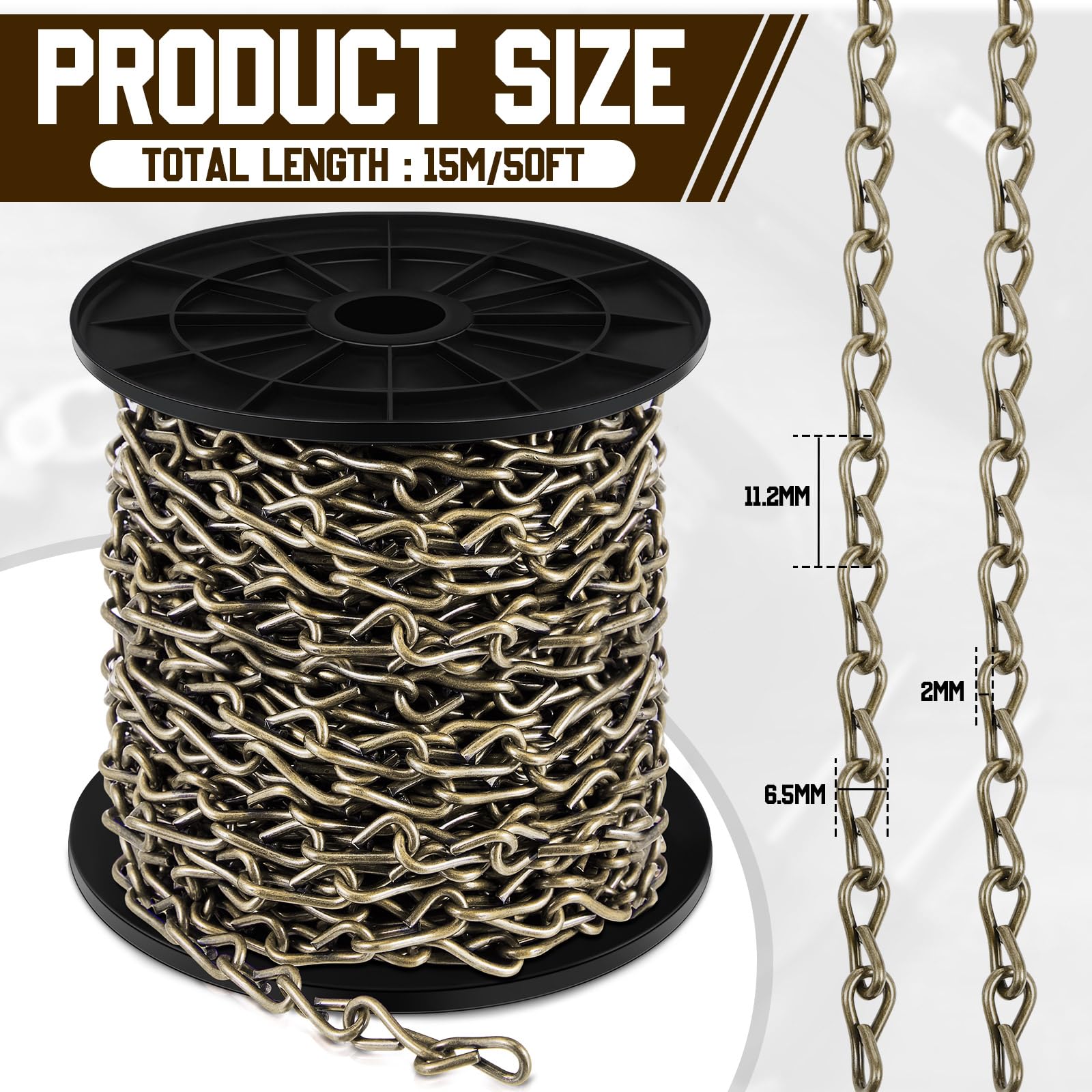 Yaocom 50ft Antique Bronze Hanging Jack Chain with 10 Pcs S Hooks, 2mm — Amazon image 2