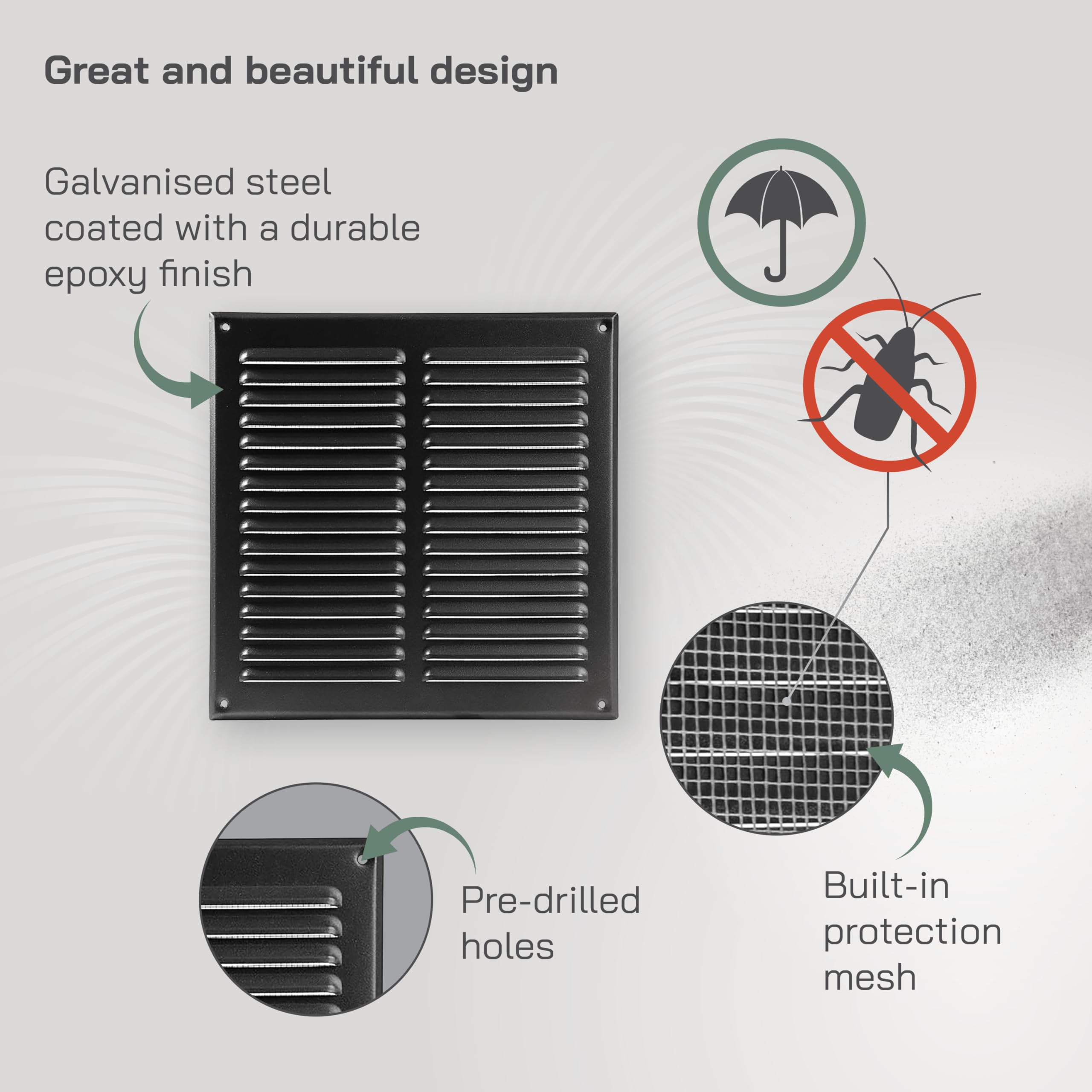 Vent Systems 295 x 295 mm / 11.61" x 11.61" Inch Black Metal Soffit Air Vent Cover - Image 3