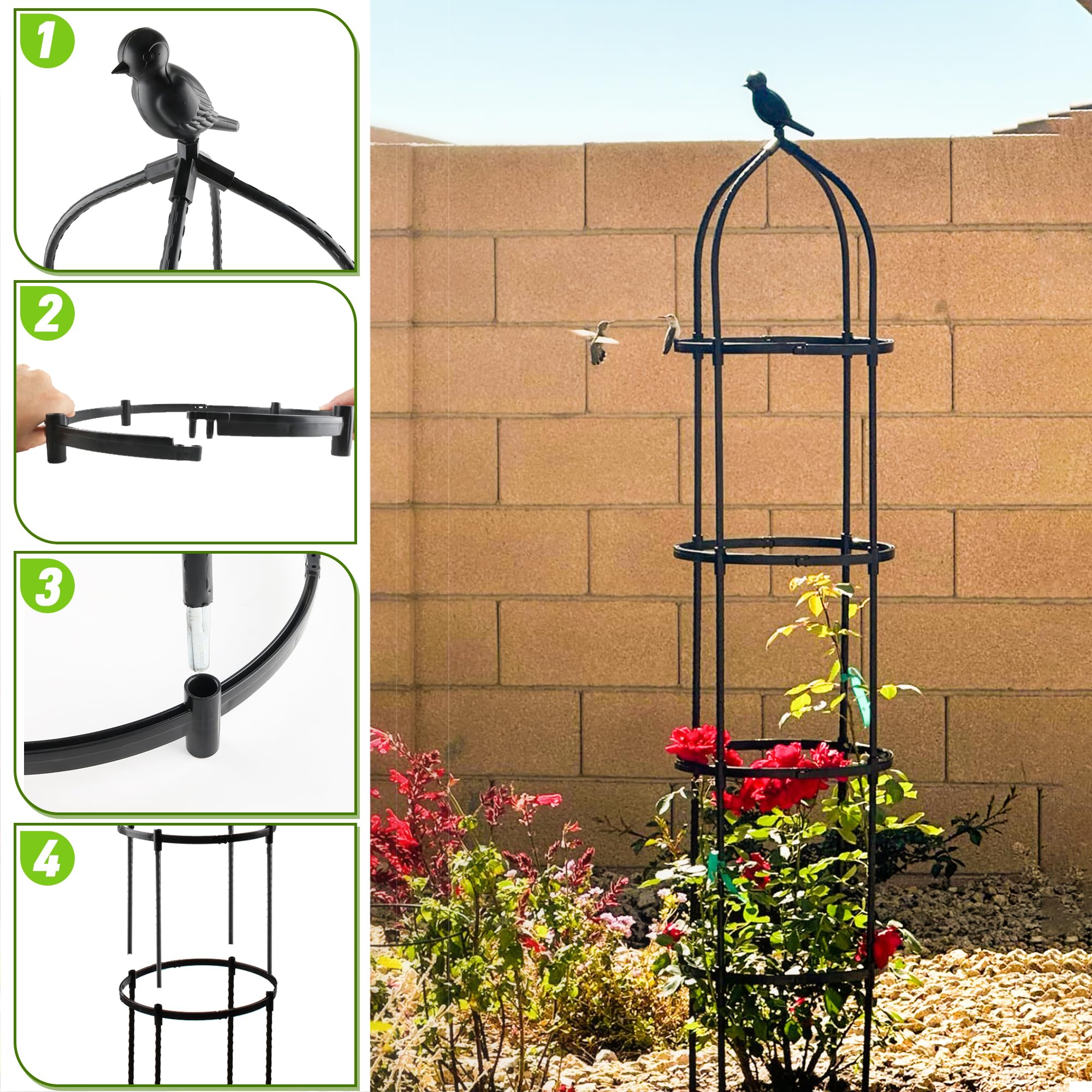 CHEOAR 175CM Obelisks Trellis for Climbing Plants 6FT Clematis Support Rose Trellis, Black, Metal & Plastic, Round, Modern - Image 3