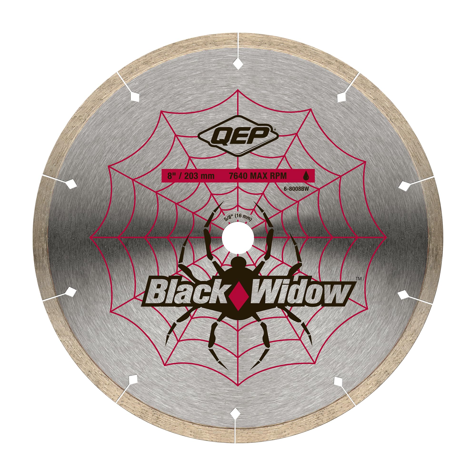QEP 8" Black Widow Premium-Grade, Thin Rim Diamond Blade for Wet Cutting of Porcelain, Ceramic, Granite and Marble Tile