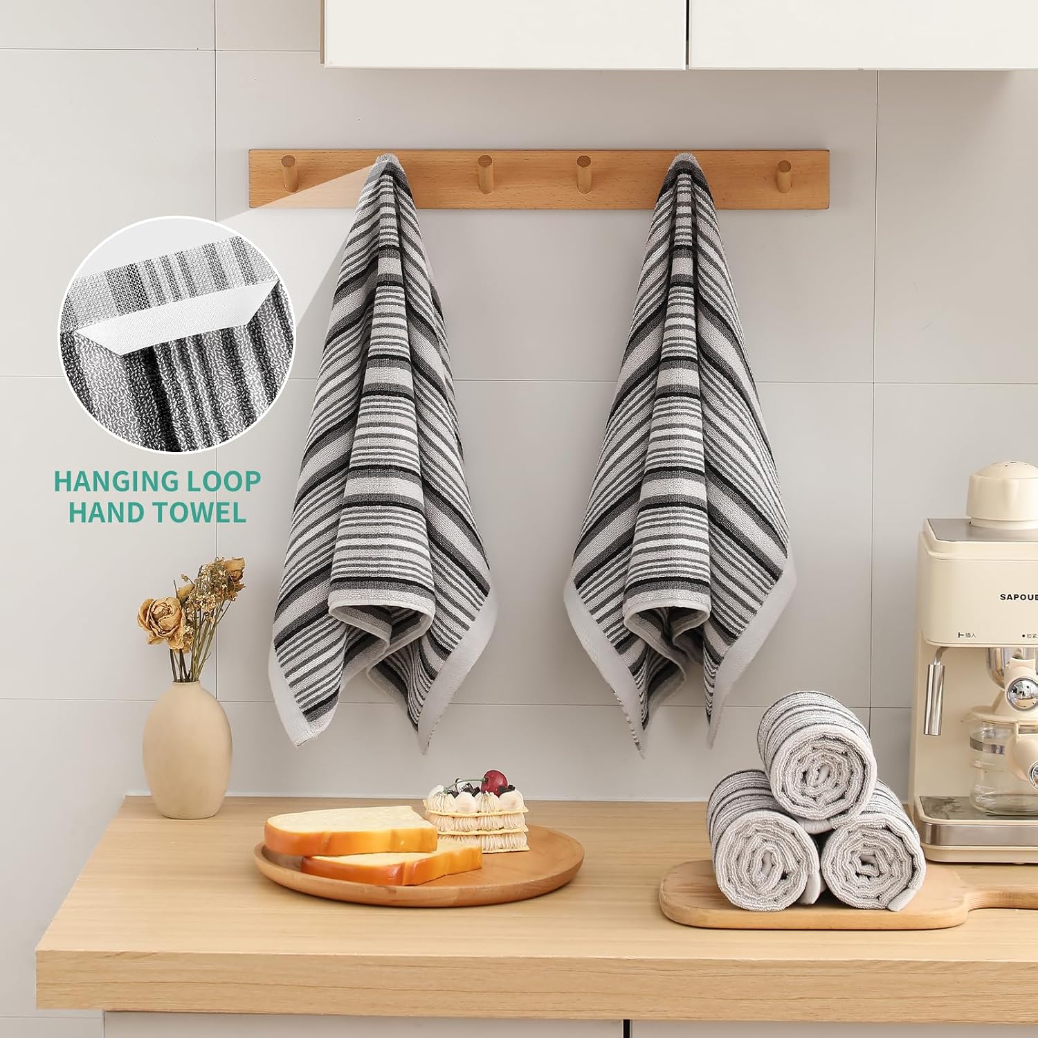 4 pcs Grey Solid Color Towels and 6 pcs Plaid Grey Color Towels