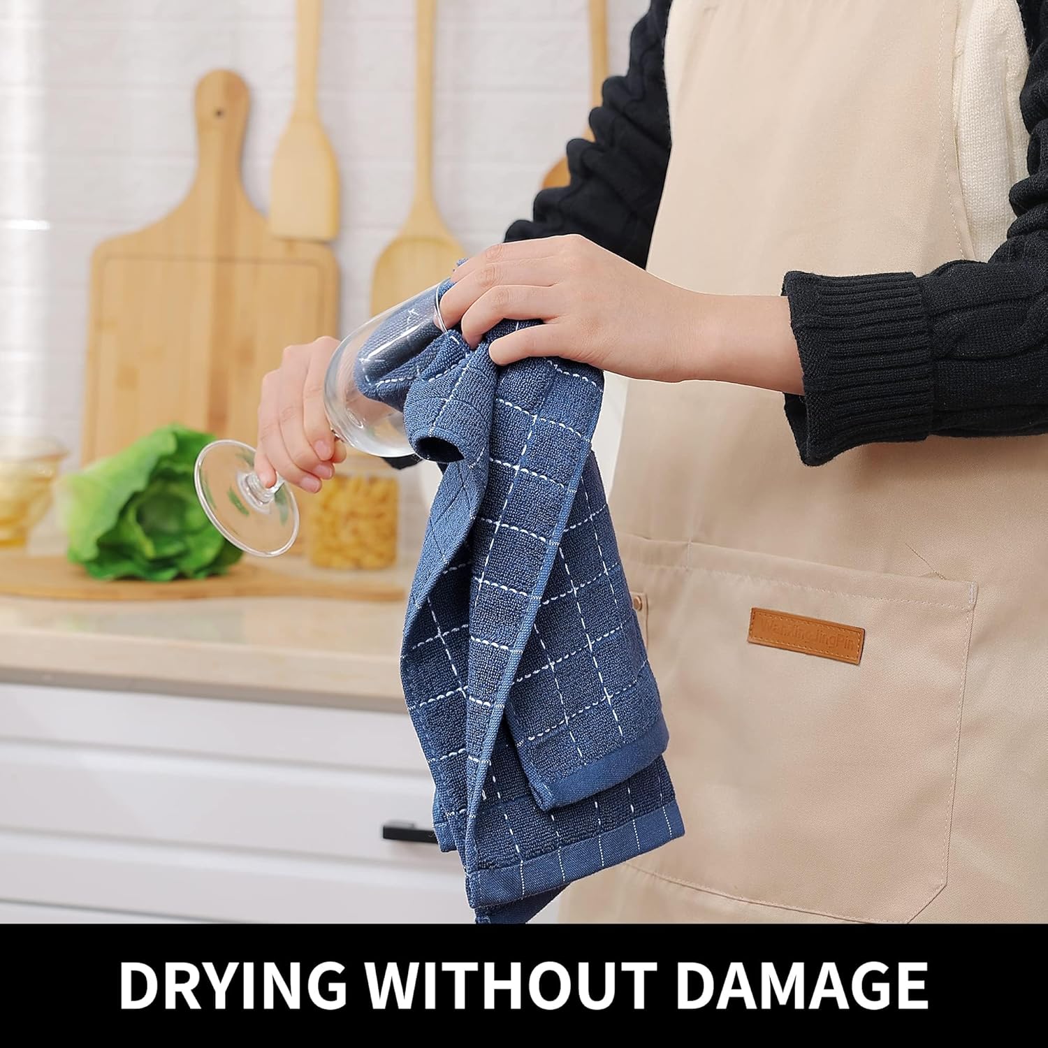 Homaxy Kitchen Towels and Dishcloths Set, 12 x 12 and 13 x 28 Inches, Set of 8 Bulk Cotton Terry Kitchen Towels Set, Checkered Designed, Soft and Super Absorbent Dish Towels, Navy Blue - Image 5