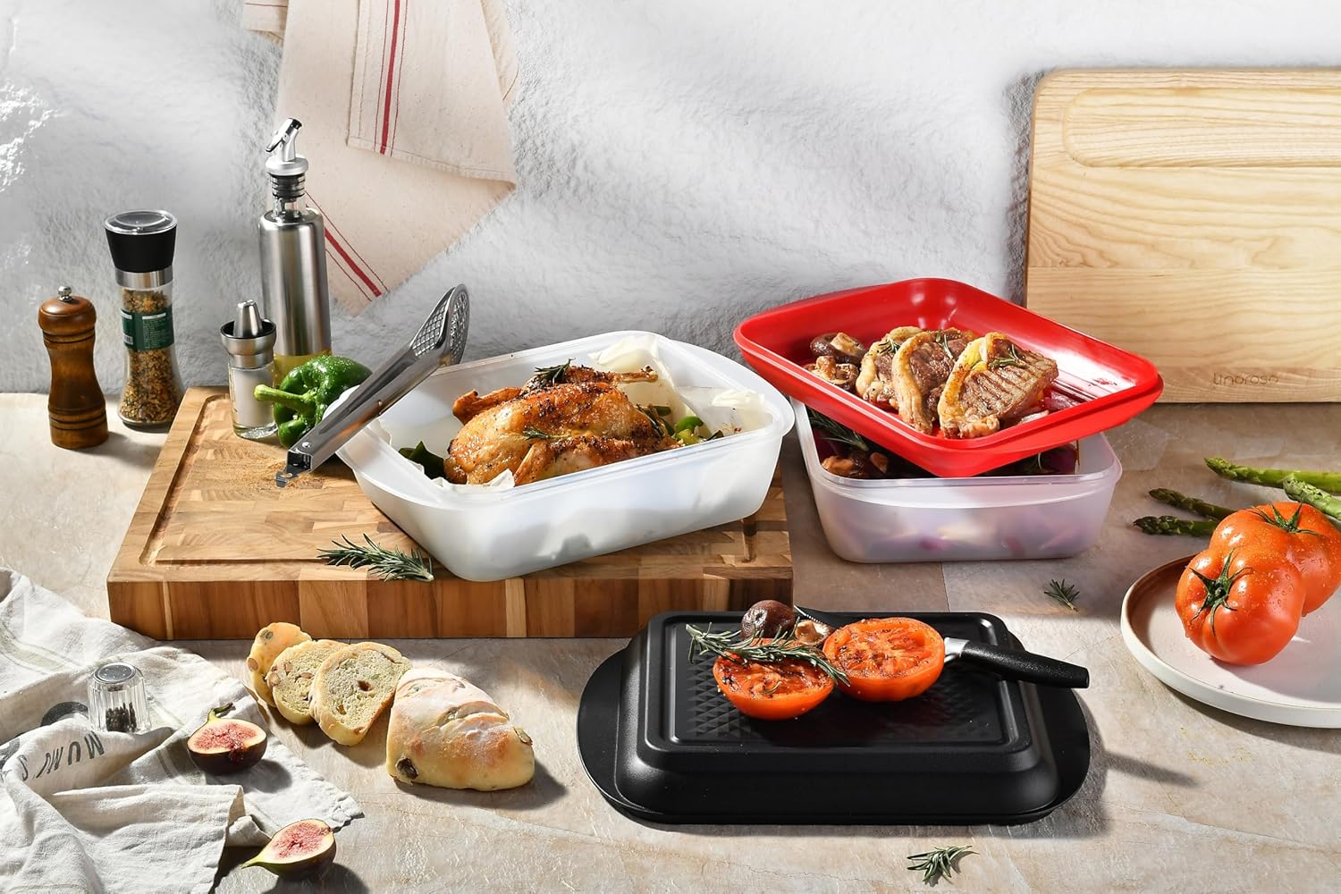 Large Marinade Container with Pyramids Carving Board Style Lid | Grill Prep and Deep Serve Tray | Microwave & Oven Safe Serving Platter Ideal Storing BBQ Meat, Vegetables,Roasting Turkey & Chicken