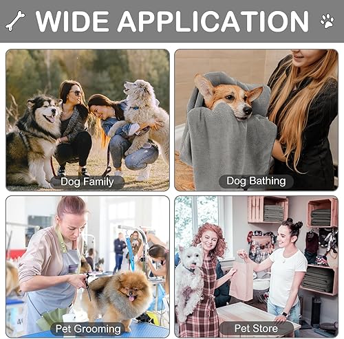 Miniatura 5 de Kinlop 4 toallas de baño para mascotas, toallas para perros y gatos, toallas absorbentes de microfibra suave a granel, suministros de baño de secado