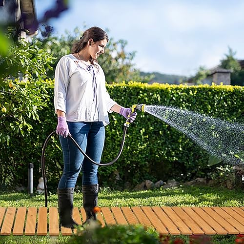 Miniatura 7 de Camino de jardín de madera de 8 pies, camino de jardín decorativo para exteriores, resistente a la intemperie, antideslizante, adoquines de madera