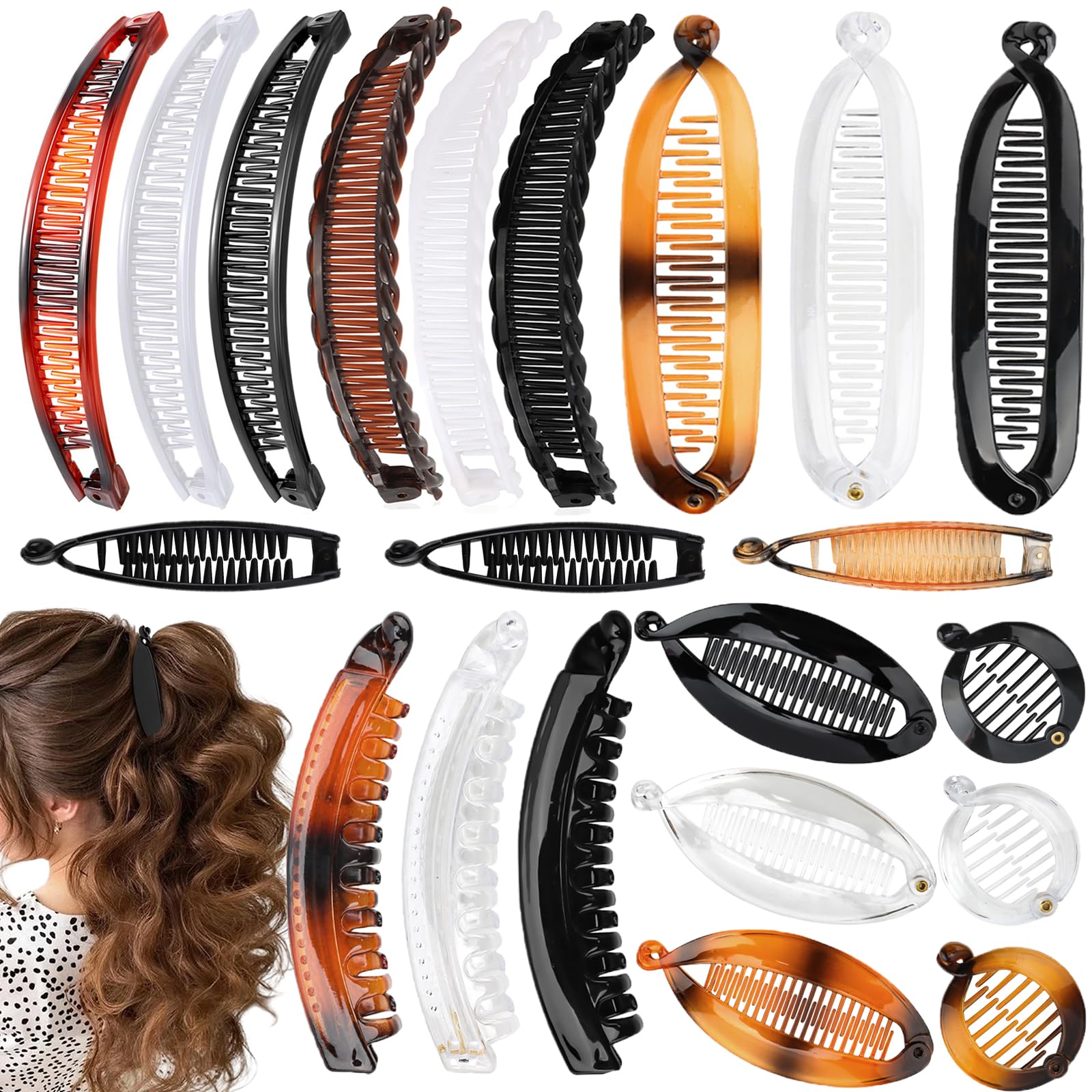 Strong Hold for Workouts & Medium Thin Hair 21pcs Banana Hair Clips for Women - 7 Styles Volumizing Claw Clips by Hapdoo, Secure Grip for All Hair Types