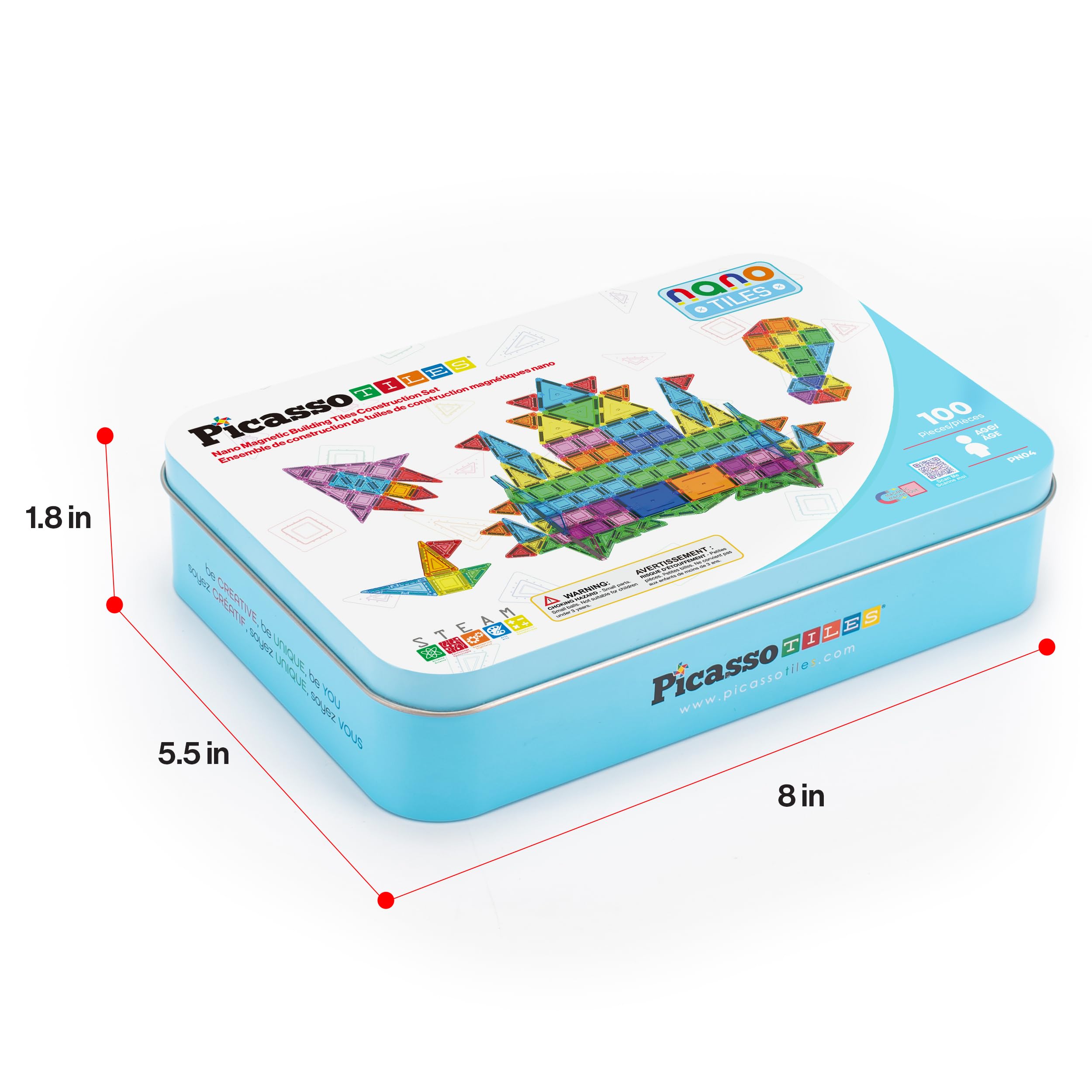 PicassoTiles 100 szt. podróży nano magnetyczne płytki budowlane klocki zabawka z walizką do przechowywania edukacyjny zestaw do nauki STEM zestaw do budowania 3D magnes płytki układanie w stos klocki