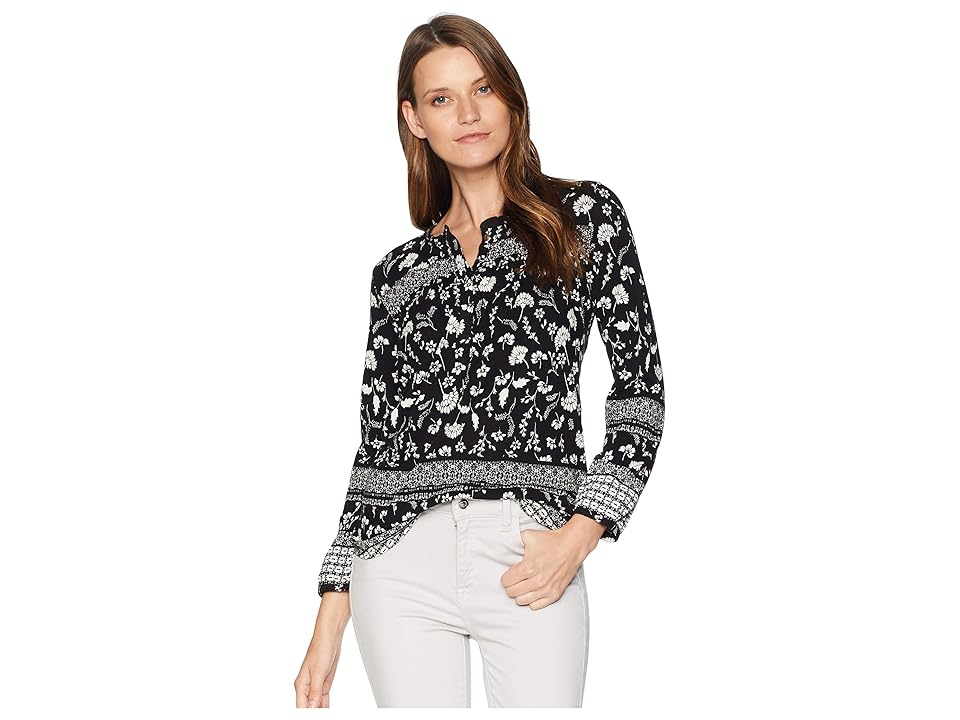 

Lucky Brand Embroidered Peasant Top (Black Multi (Border Print)) Women's Blouse