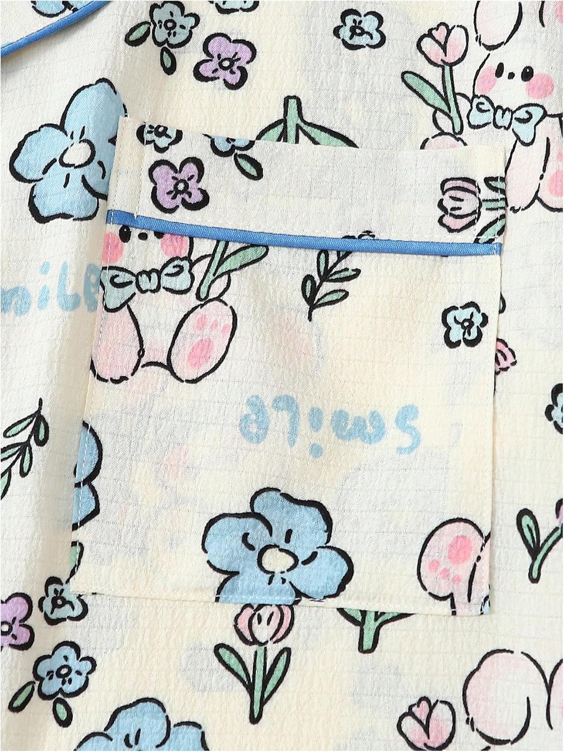 MakeMeChic Women's 2 Piece Cute Pajama Set Floral Collared Button Down Shirts with Lounge Shorts - Image 3