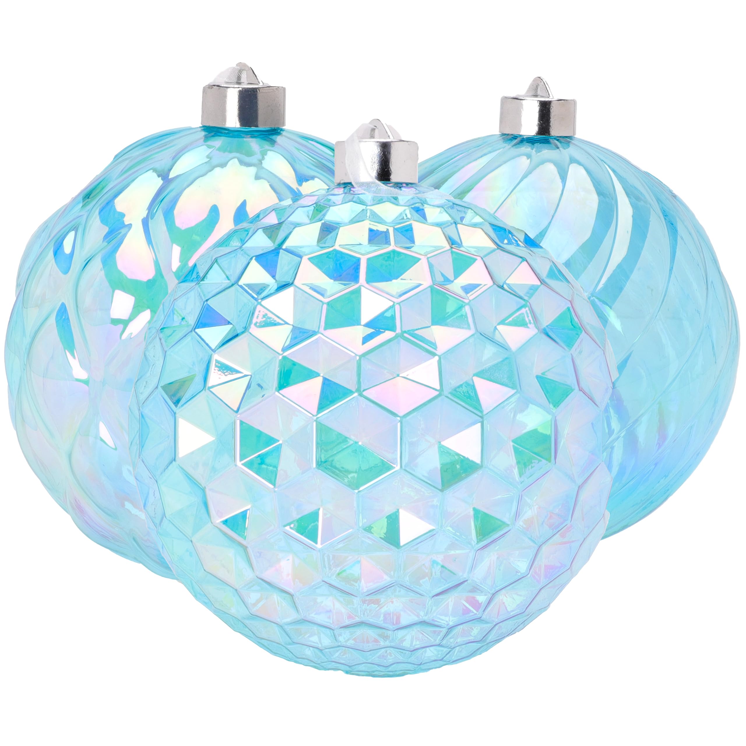 Christmas Concepts® Pack of 3-150mm (5.9") Giant Blue Iridescent Faceted Baubles - Shatterproof Hanging Ornaments - Christmas Decorations