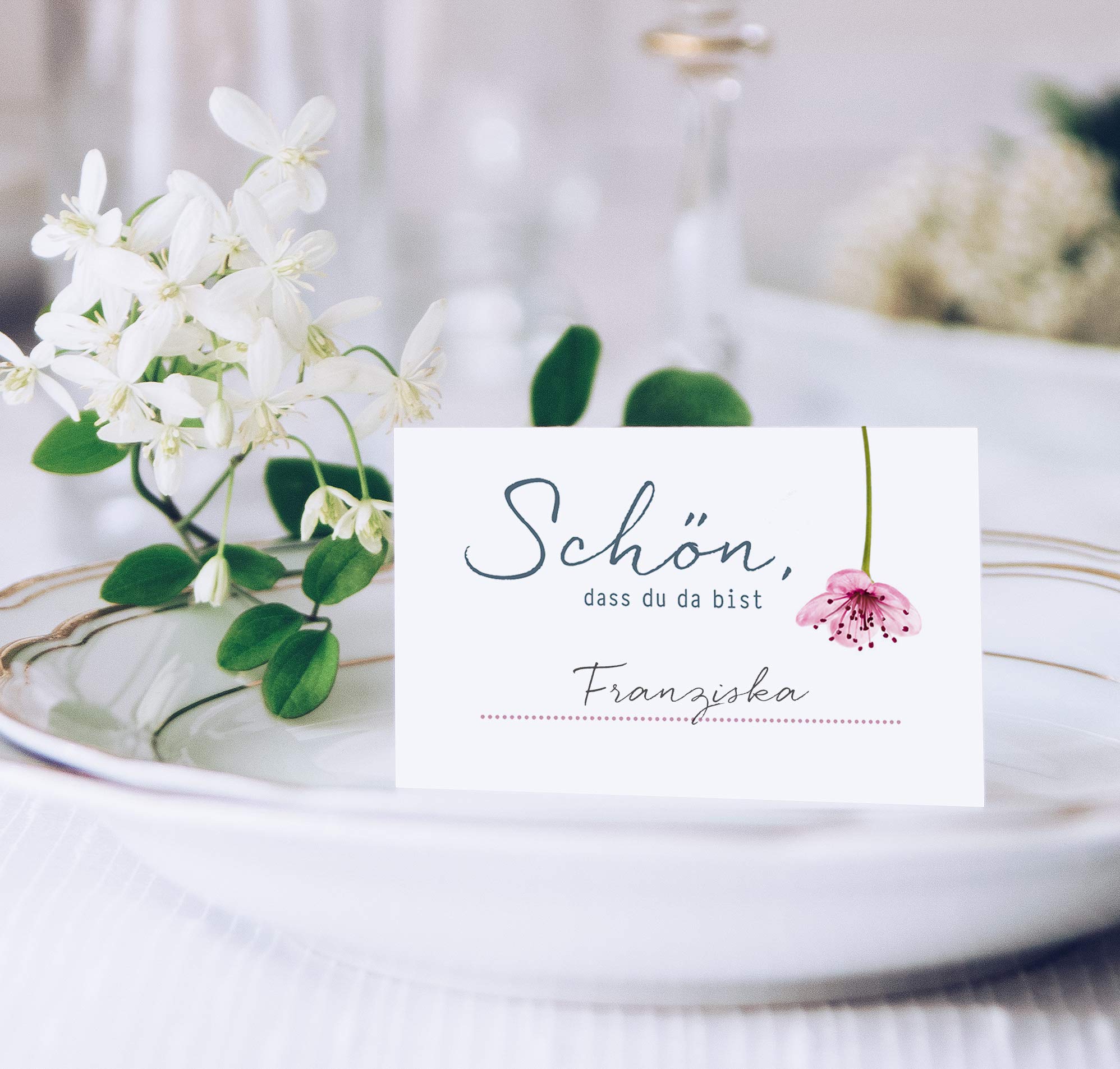 Tischkarten-Set 'Schön, Dass Du Da Bist' – 15 Stück Mit Kirschblüten-Motiv, Rosa, Für Hochzeit, Geburtstag & Familienfeste