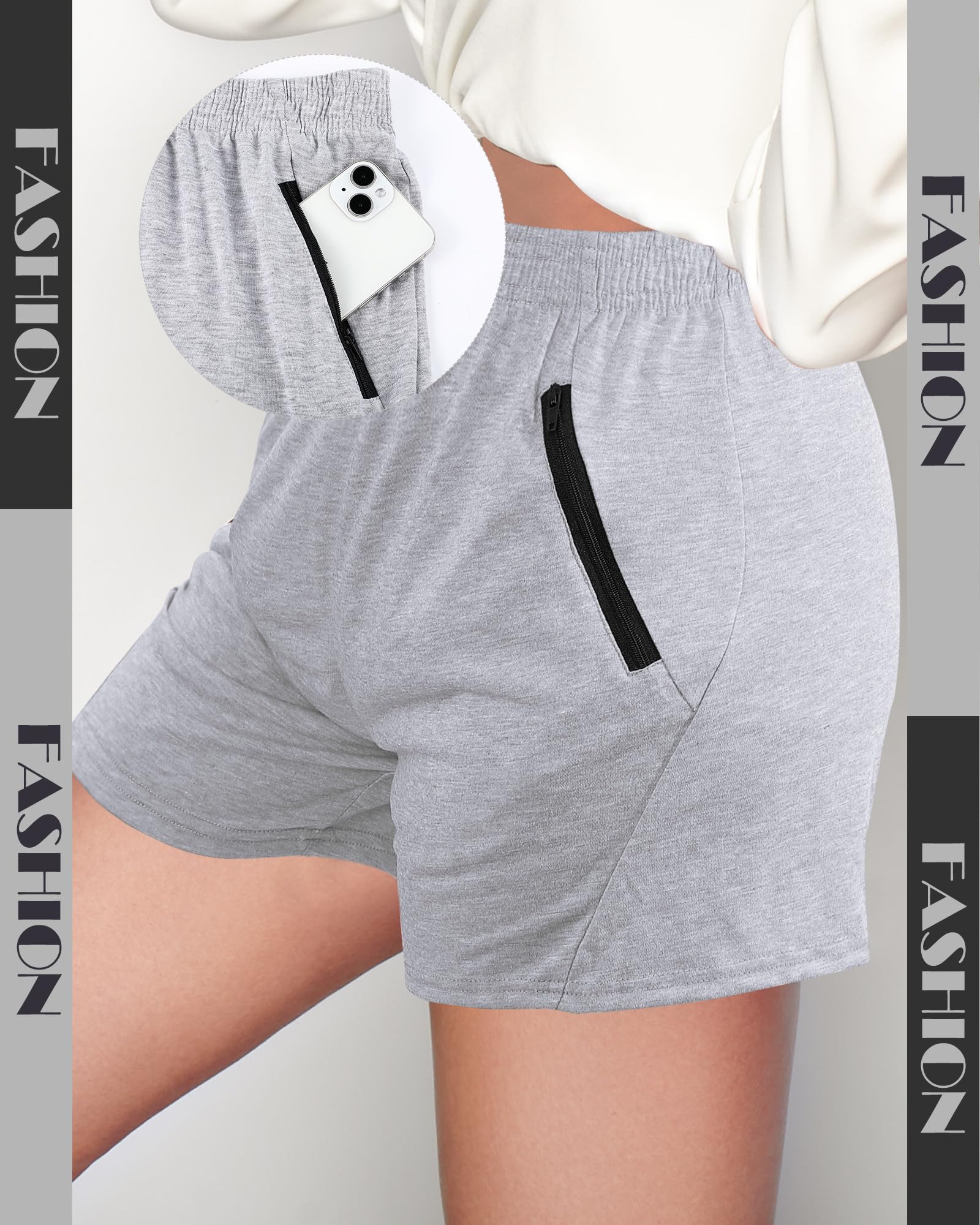 Chuarry 10er-Pack Damen-Shorts, schnelltrocknend, für Laufen, Wandern, Fitnessstudio, mit dezenten Reißverschlusstaschen