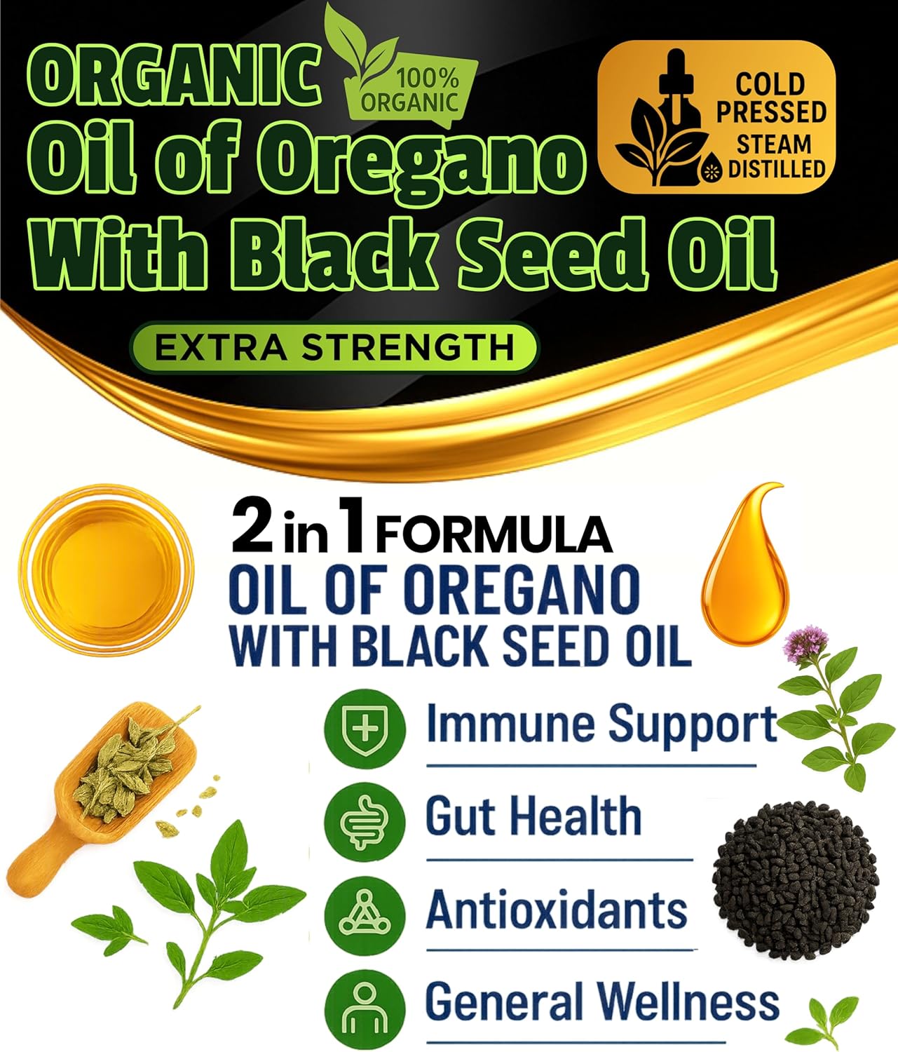 Oil Of Oregano With Black Seed Oil - 400 Servings, 2 in 1 Wild Oregano Oil with Black Seed Oil Drops, Organic Supplement, Alternative to Oregano and Black Seed oil Gel Capsules, Non-GMO, Vegan - Image 4