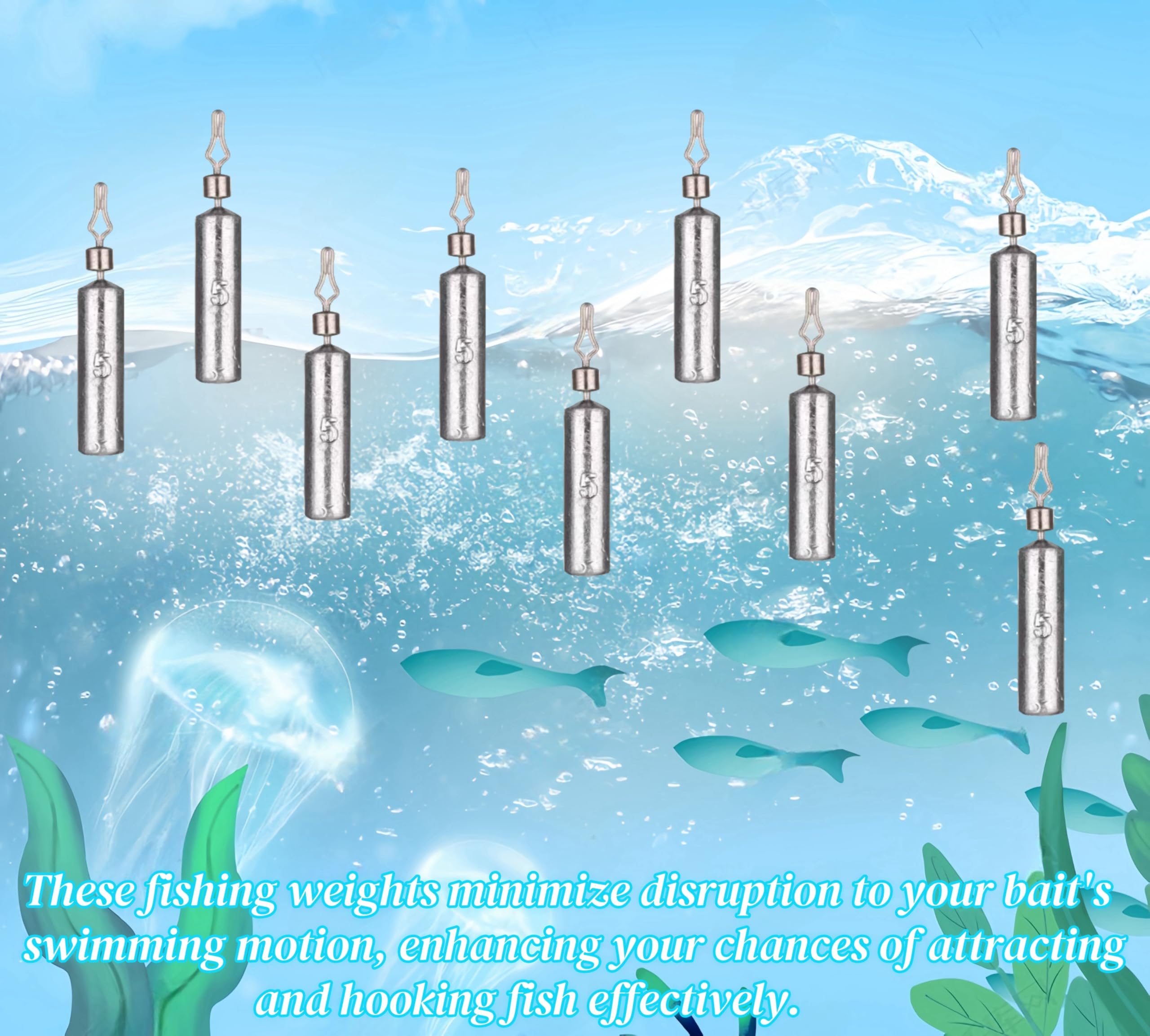 50Pcs Fishing Weights Sinkers Drop Shot Weights Pencil Skinny Sinkers with Barrel Swivel Casting Sinkers Catfishing Sinkers Lead Weights Sinkers for Saltwater Freshwater Fishing-(3.5-10g)