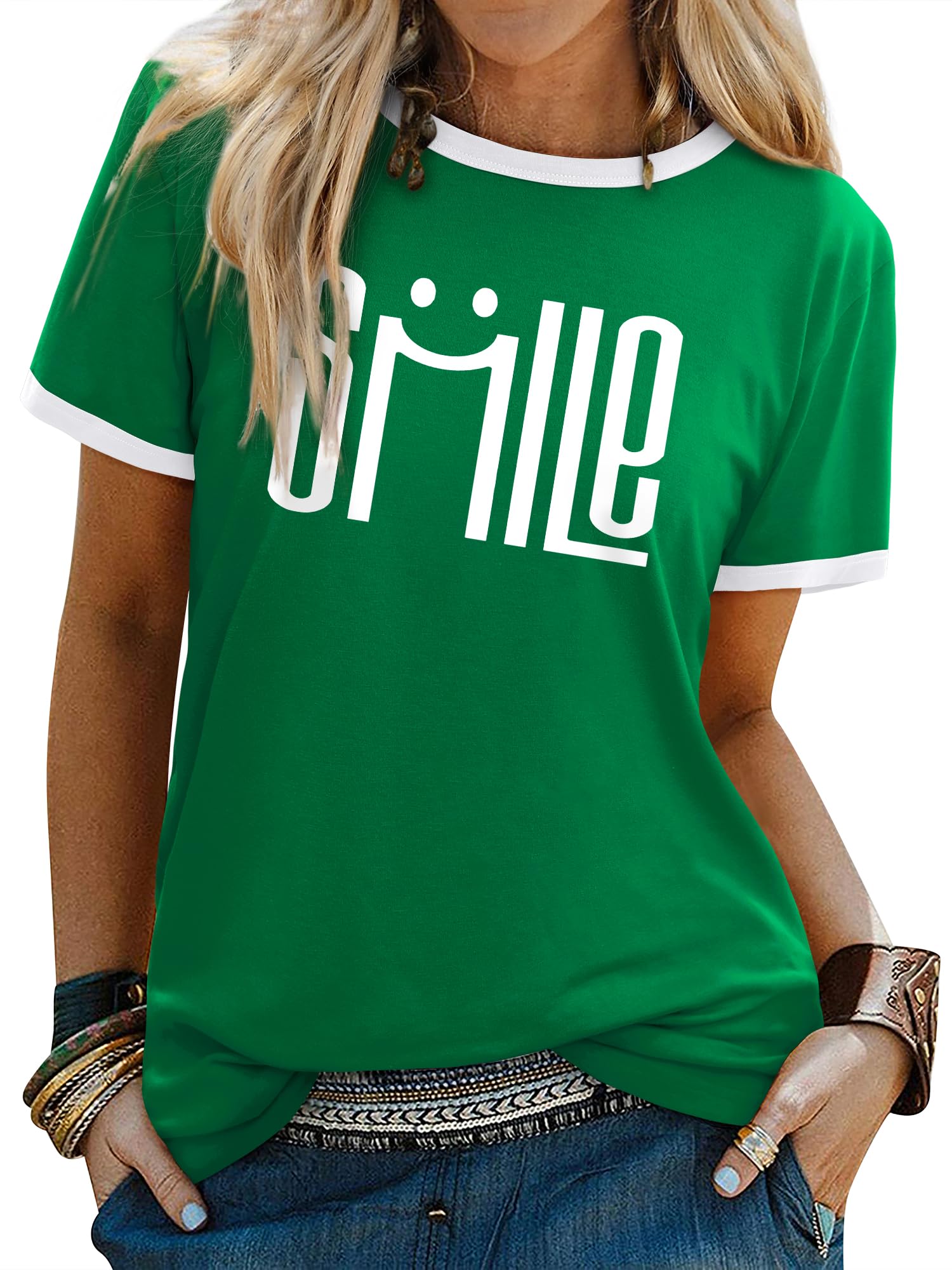 Yihelian Tshirts Frauen Rundhals Top Damen Daisy Print Kurzarm Tee Shirt Sommer Lächeln Brief Gedruckt Shirts