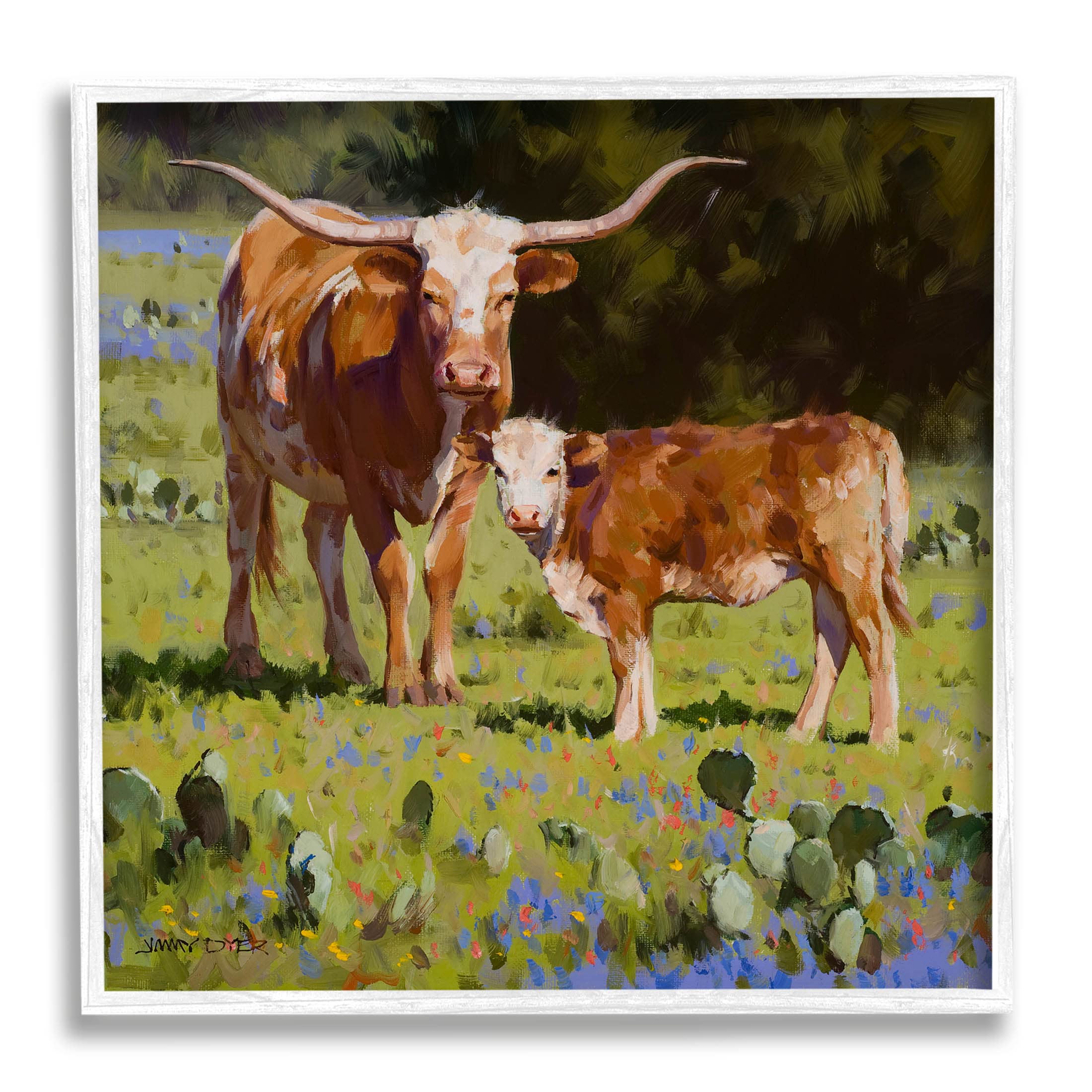 Stupell Industries Baby Calf Longhorn Cattle Scene Giclee Framed Wall Art, Design by Jimmy Dyer