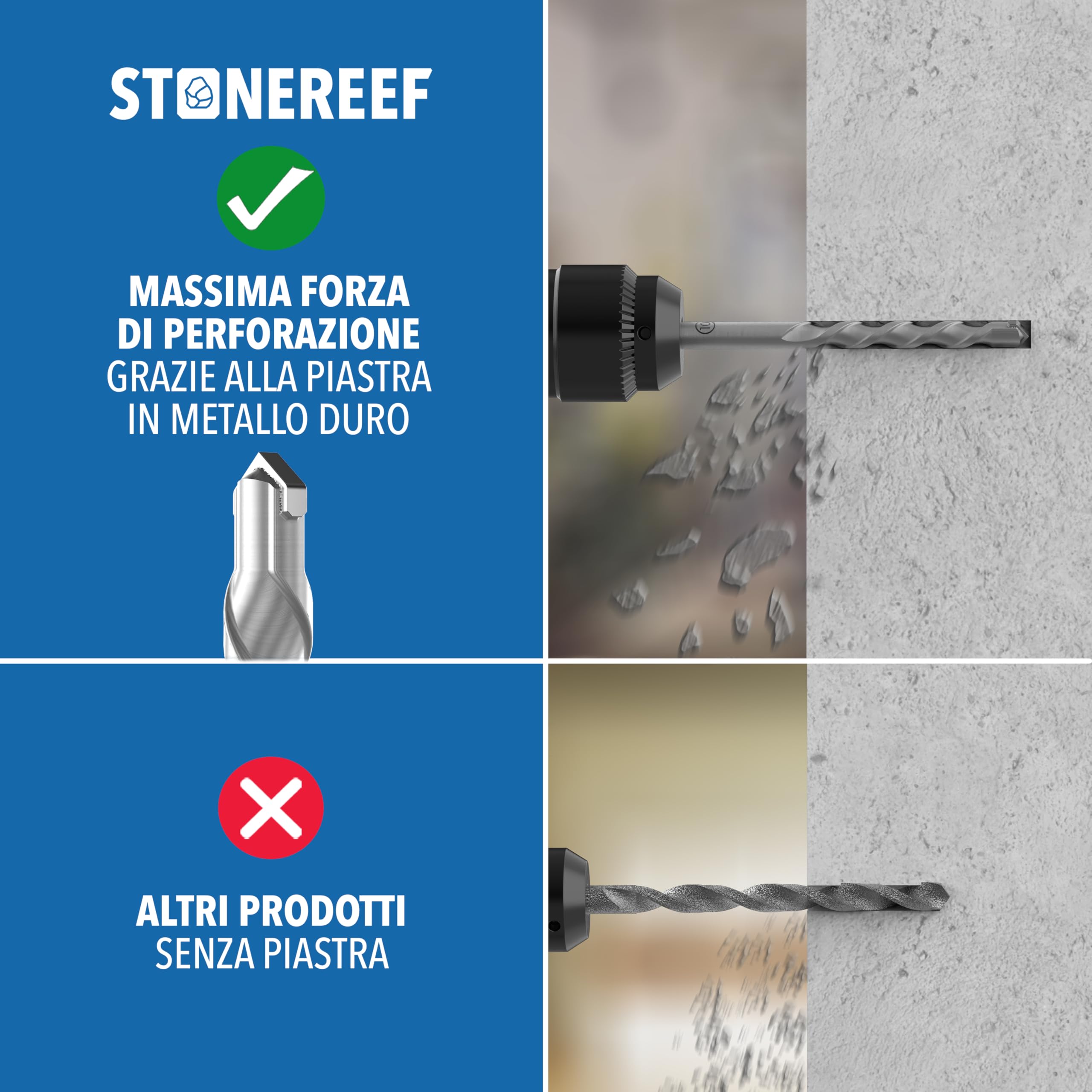 Set di 7 punte per calcestruzzo con codolo rotondo Ø 4 – 10 mm – Punte per pietra per calcestruzzo, muratura e mattoni – YG8C punta in metallo duro levigato – Set di punte per trapano a percussione e