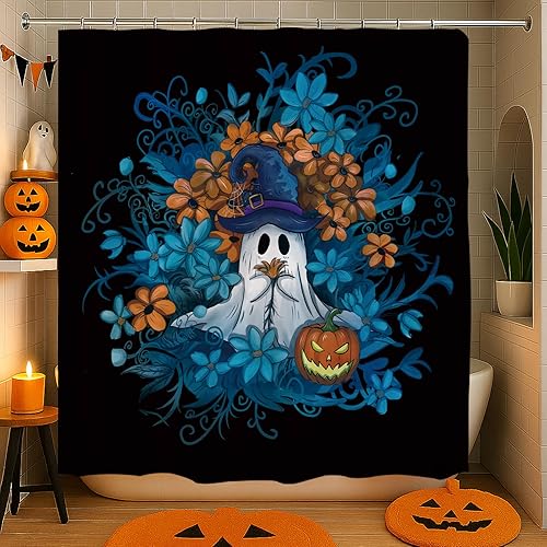 Miniatura 5 de Cortina de ducha para decoración de Halloween, con 12 ganchos, 71 x 71 pulgadas