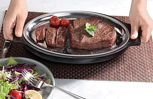 Miniatura 6 de New Star Foodservice 26733 platón chisporroteante de acero inoxidable, ovalado, con asas aisladas, 11.63 pulgadas x 8 pulgadas, color negro