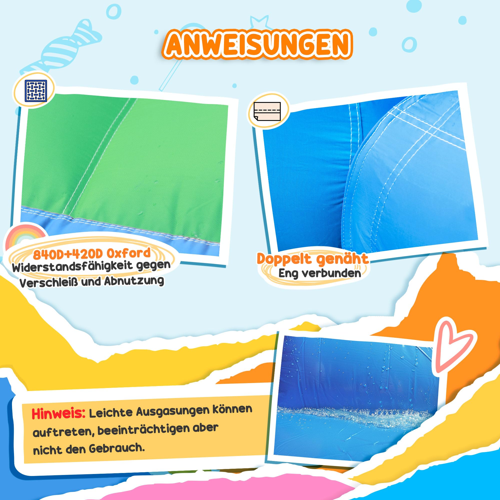 AIYAPLAY Hüpfburg mit Gebläse Wasserrutsche für 3-8 Jahre 360x315x195 cm | Planschbecken, Ballgrube, Kletterwand, Wurfring, Sprung, Basketballkorb, Wasserkanone, Aufblasbare Springburg