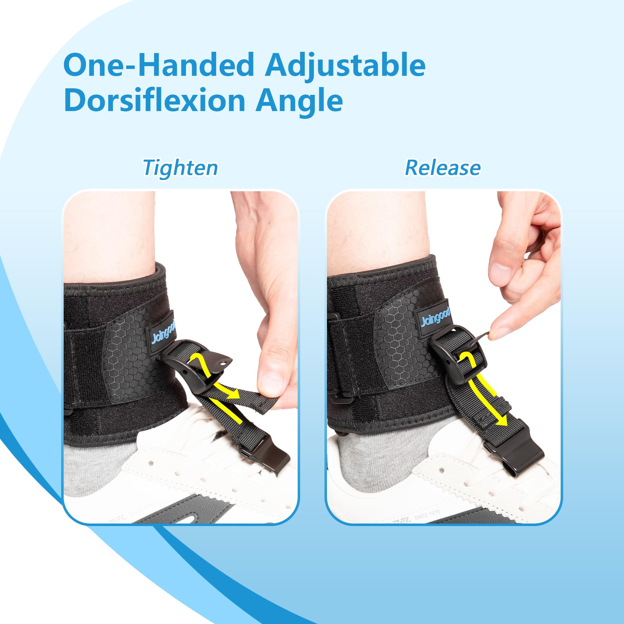AFO Foot Drop Brace for Walking, Upgraded Zinc Alloy Hook, Includes Eyelet Hook for Elastic Laces, Adjustable Drop Foot Support Brace Fits Left or Right Foot for Men & Women, S/M - 5