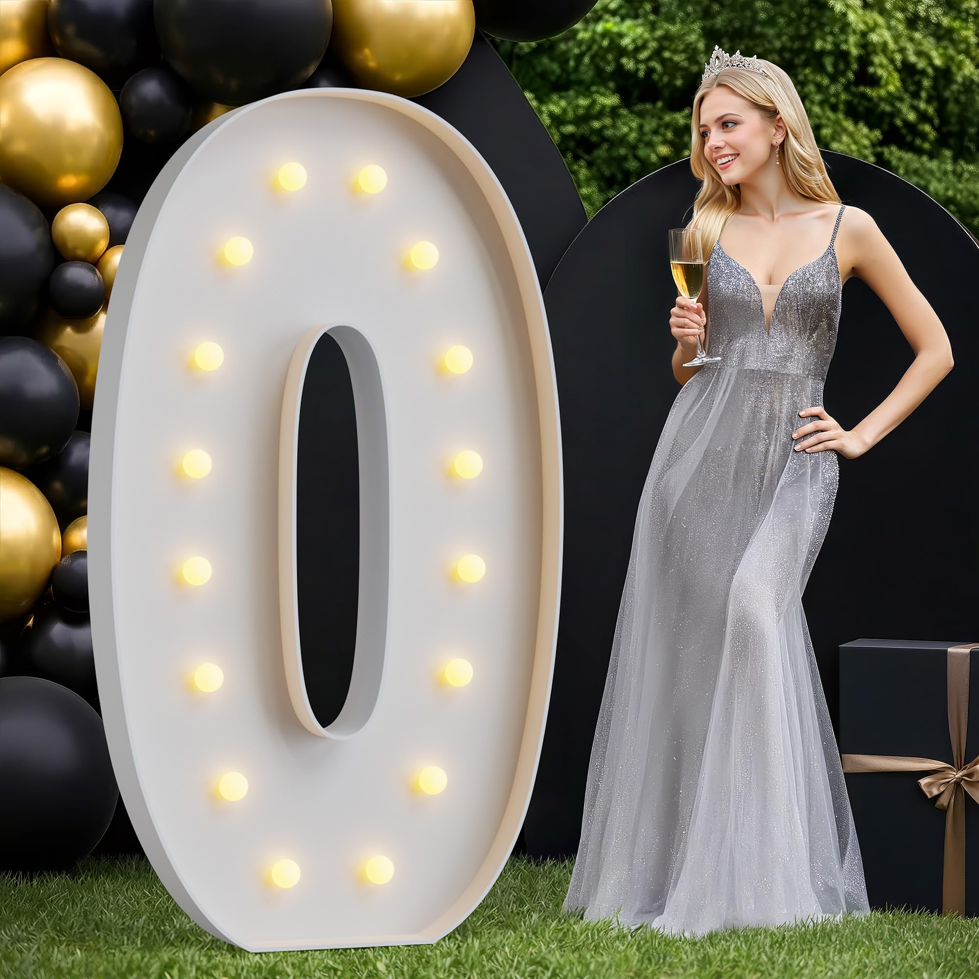 Tongjoy 1,52 m Festzelt, leuchtende Zahlen 0, Festzelt-Zahlen, Mosaikzahlen für Luftballons, vorgeschnittenes Schaumstoffbrett-Set für 30., 40., 50. Geburtstag, Party-Dekoration, Festzelt, beleuchtete