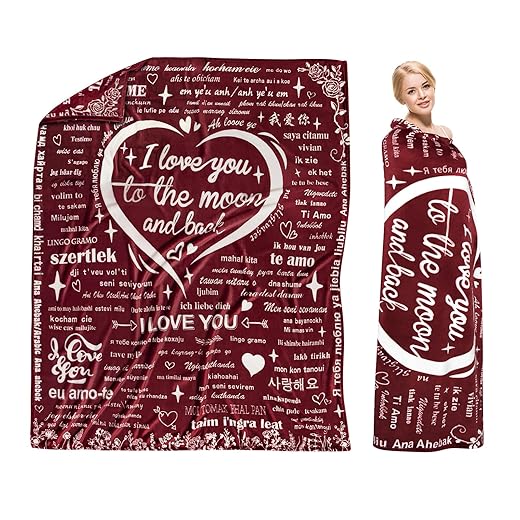 Gift for Women Christmas Throw Blanket,100 Language I Love You Romantic Gifts for Her Soft Blanket,Personalized Gifts for Mom Wife Girlfriend Grandma on Christmas Valentines Mother Day 60”x70